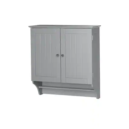 Front. SlickBlue - Functional 2-Door Bathroom Cabinet with Towel Bar and Storage - Grey.