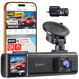 REDTIGER - RTF7NATL 4K Dual Dash Cam, STARVIS 2 IMX678, 8MP, 5GHz WiFi, ADAS, GPS, Voice Control, Night Vision - Black