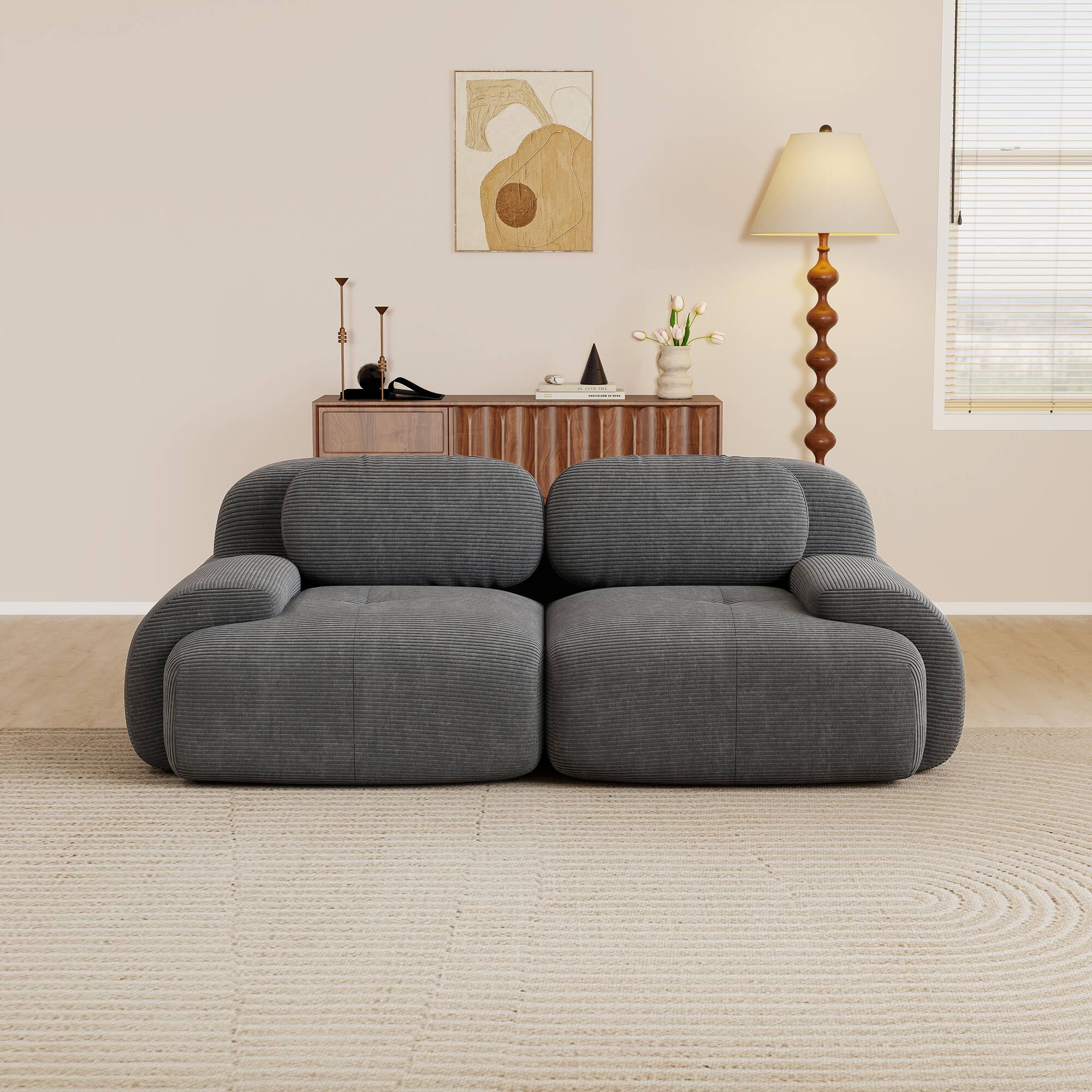 Angle. Aukfa - 2 seats Modular Corduroy Sectional Sofa with Ergonomic Support - Pet Friendly, Easy Assembly, Non-Slip Base Design - Gray.