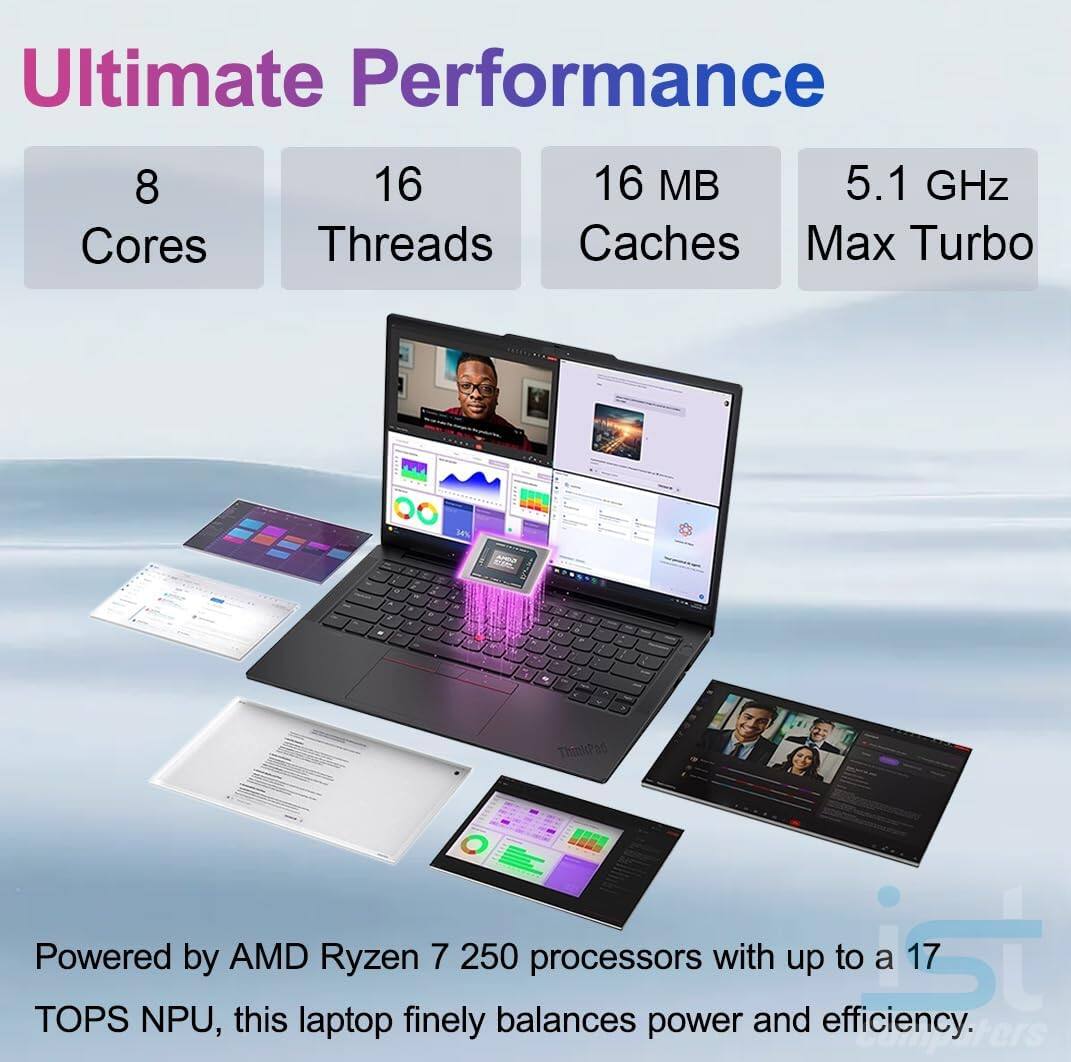 Ultimate Performance

8 Cores  
16 Threads  
16 MB Caches  
5.1 GHz Max Turbo

Powered by AMD Ryzen 7 2500 processors with up to a 17 TOPS NPU, this laptop finely balances power and efficiency.