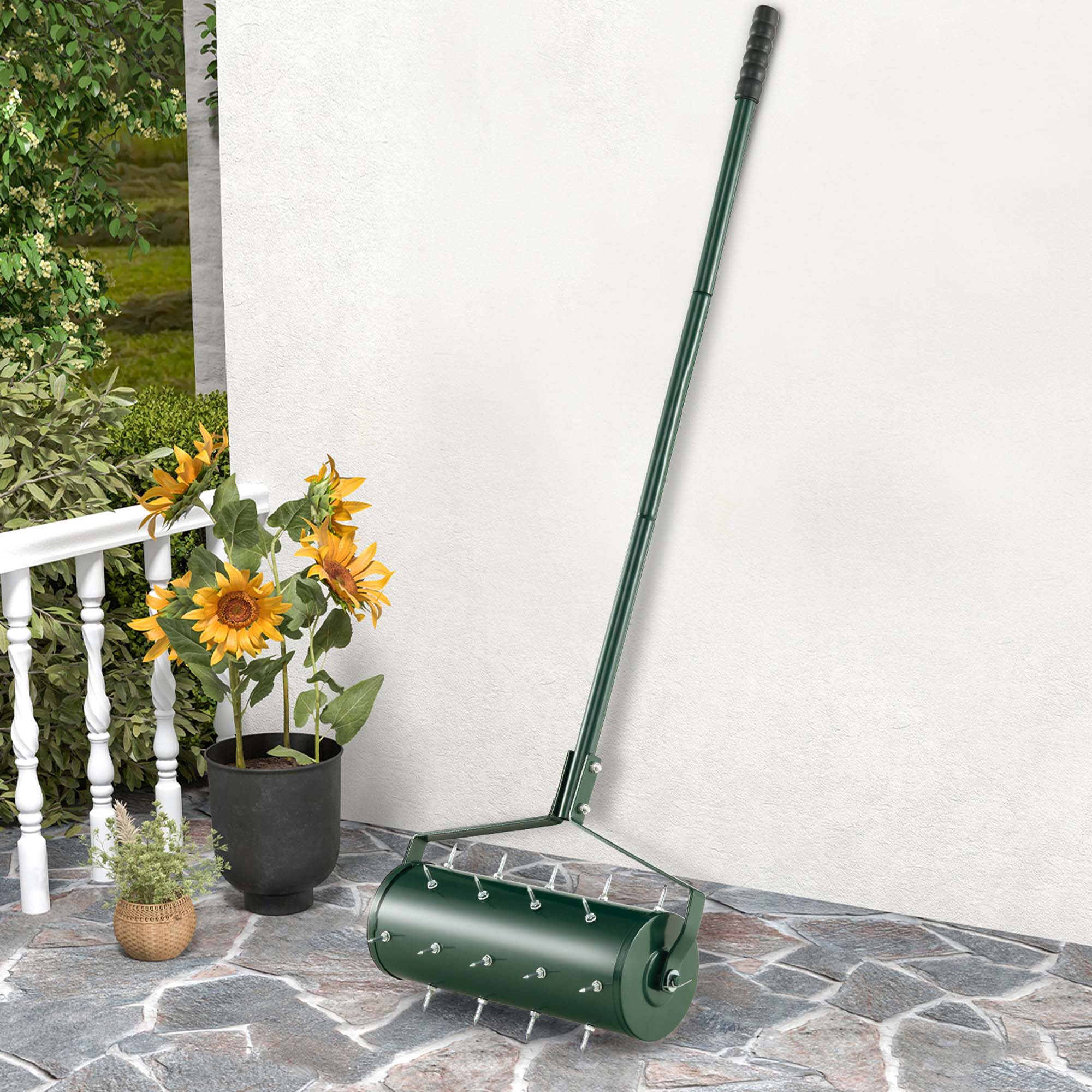 Alt View 4. Costway - Costway 18" Manual Lawn Aerator Heavy Duty Rolling Push Grass Filled with Sand or Stone Aeration Tool with Handle - Green.