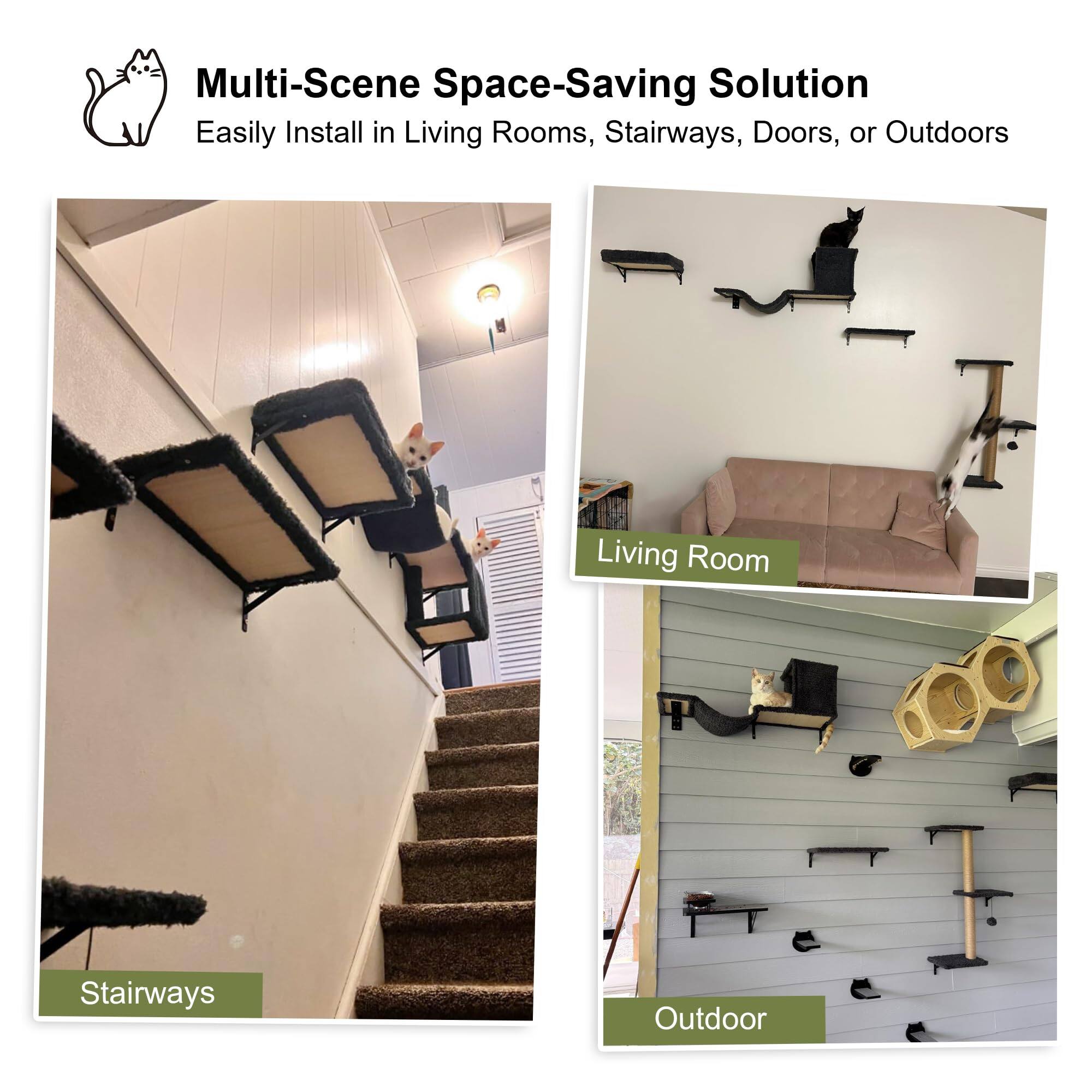 Multi-Scene Space-Saving Solution  
Easily Install in Living Rooms, Stairways, Doors, or Outdoors  

Living Room  
Stairways  
Outdoor