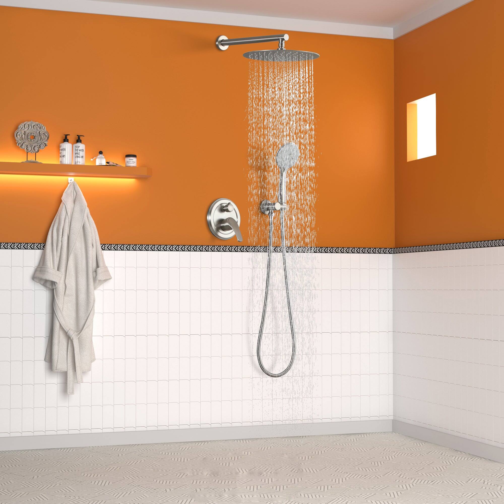 Alt View 3. Boyel Living - 5-Spray Patterns with 2.35 GPM 12 in. Wall Mount Dual Shower Heads with Valve Included in Brushed Nickel - Brushed Nickel.