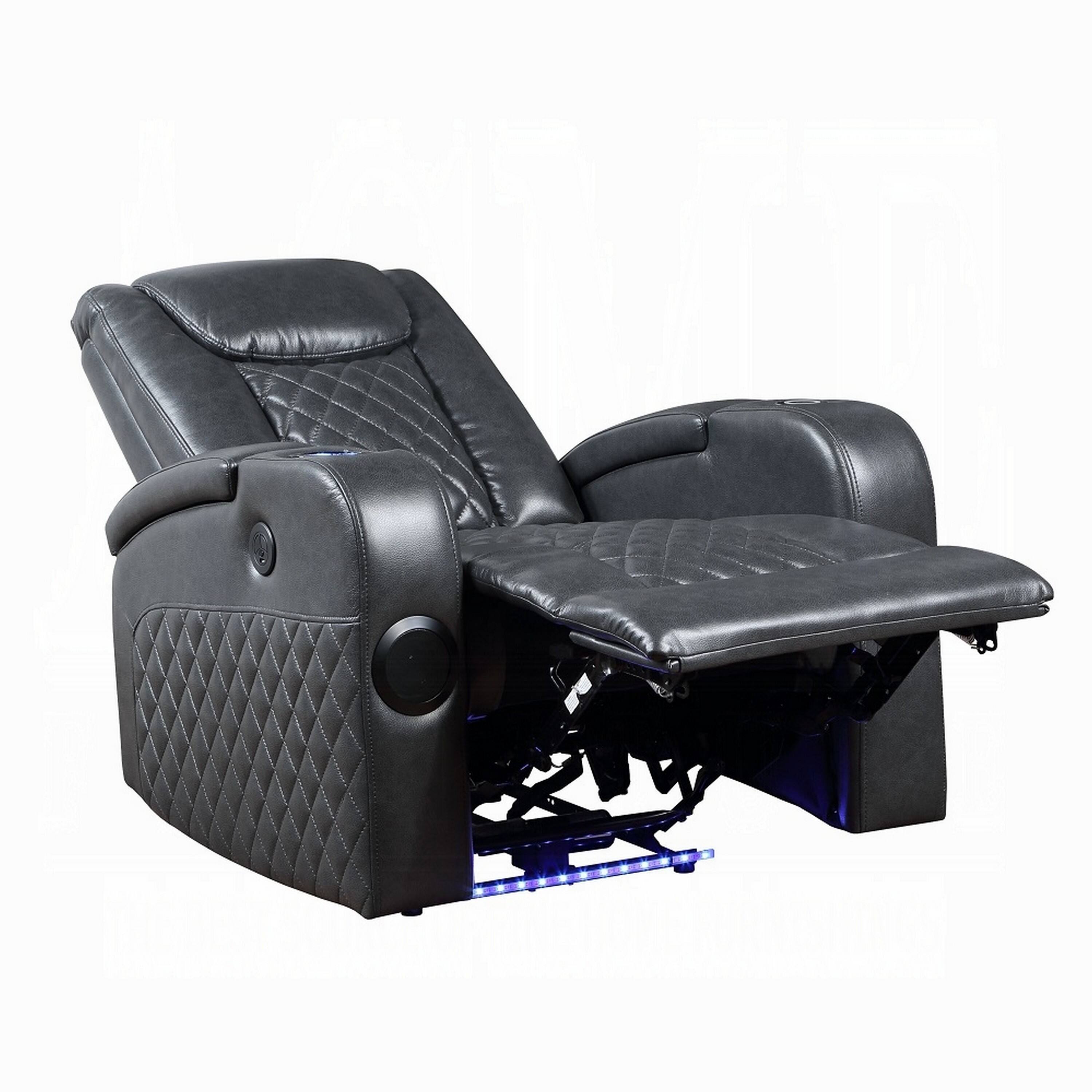 Left. Manhattan Lane - Liza Power Motion Recliner Chair, tooth USB Faux Leather - Gray.