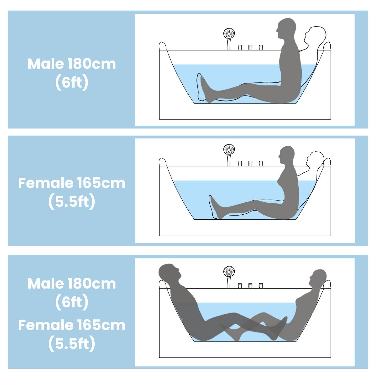 Male 180cm (6ft)  
Female 165cm (5.5ft)  
Male 180cm (6ft) Female 165cm (5.5ft)