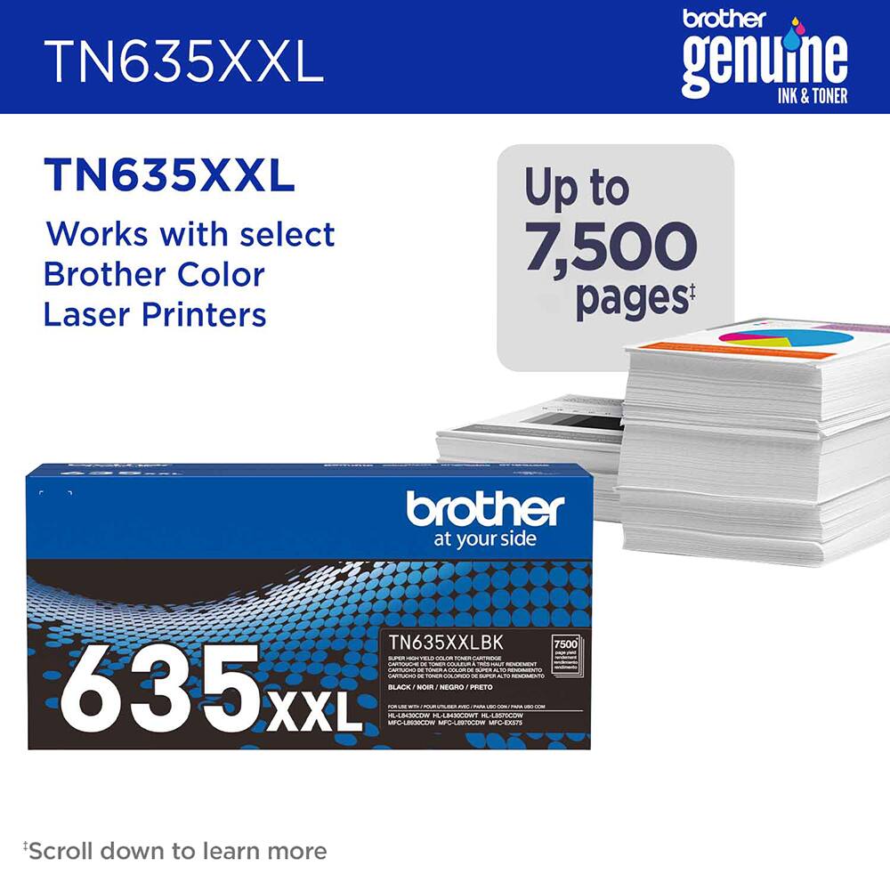 TN635XXL brother genuine INK & TONER TN635XXL Works with select Brother Color Laser Printers Up to 7,500 pages brother at your side TN635XXLBK 7500 - 1-. - ARN - - - CATUEN - ATELIBS SEs - NITAR - ERGAUPEU 3 -  635x BLACK NOIR CROR PREETO m - - - XXL n NK.M MAMA notig_o HLAMMCON MPGEASS

Scroll down to learn more