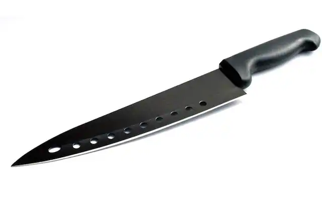 Front. Kitchen + Home - Nonstick Sushi Chef Knife - 8" Stainless Steel Aerated Blade - black.