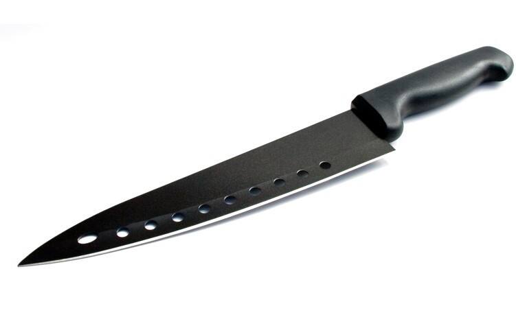 Kitchen + Home - Nonstick Sushi Chef Knife - 8" Stainless Steel Aerated Blade - Black