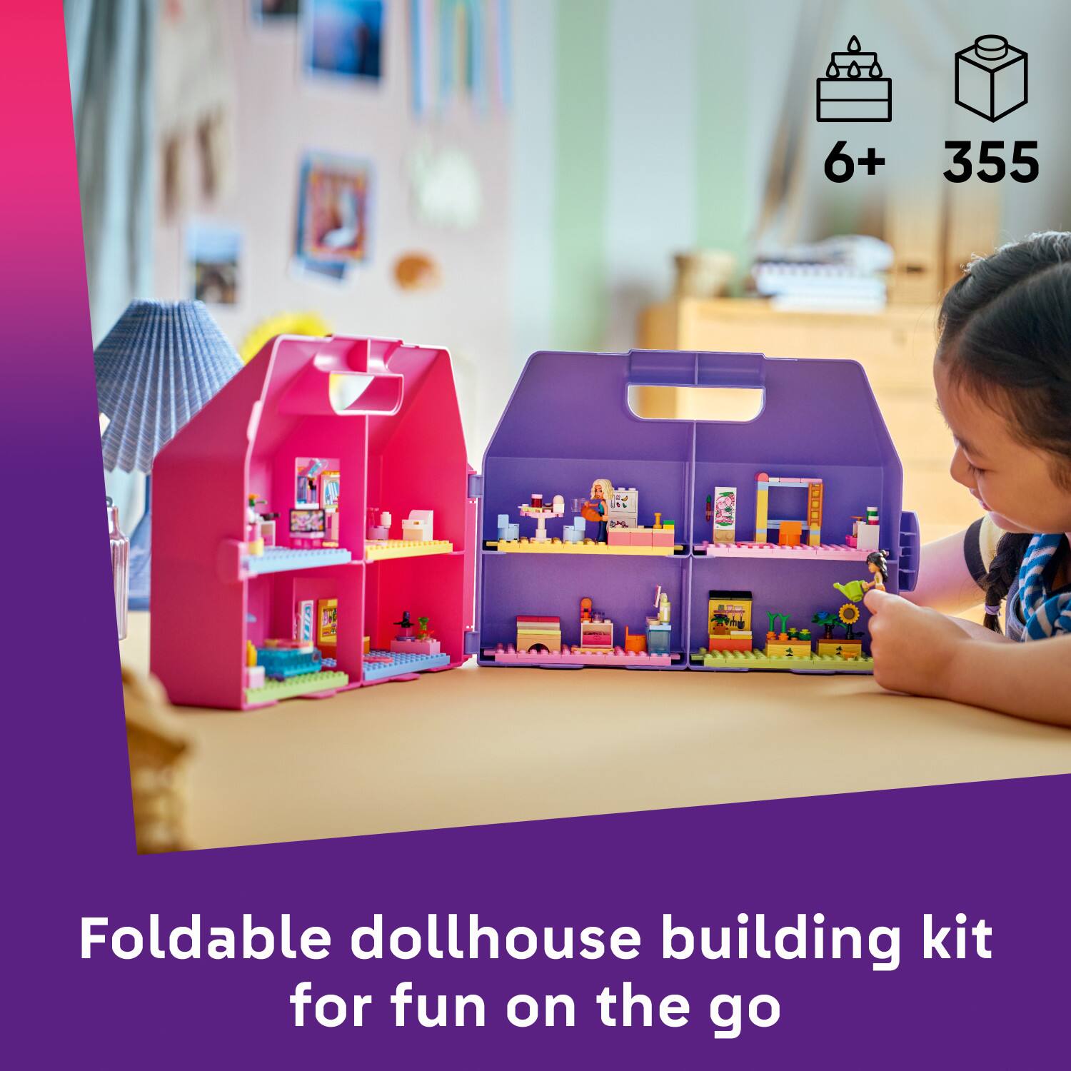 6+ 355 Foldable dollhouse building kit for fun on the go