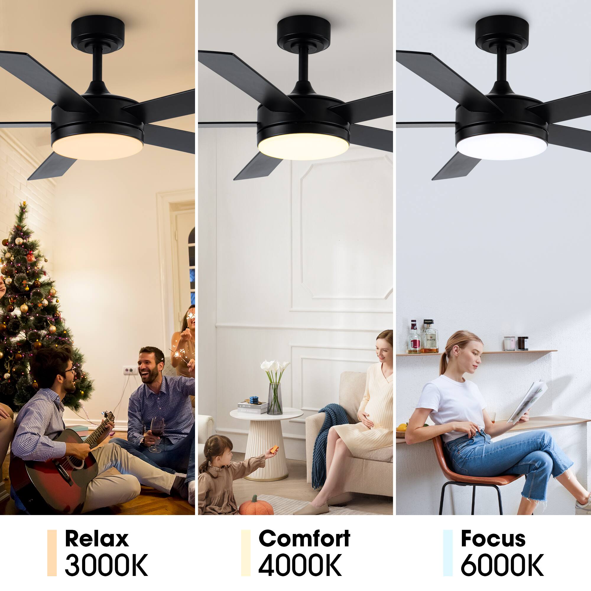 Relax 3000K  
Comfort 4000K  
Focus 6000K