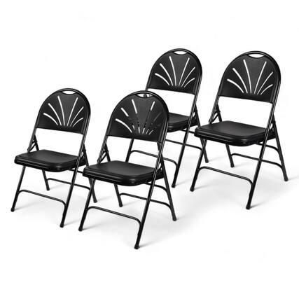 Front. JETRANSPORT - Oef1100 Series Heavy-duty Plastic Folding Chairs Commercial Fanback Event With Triple Brace And 500 Lb - Black Plastic With Black Frame.