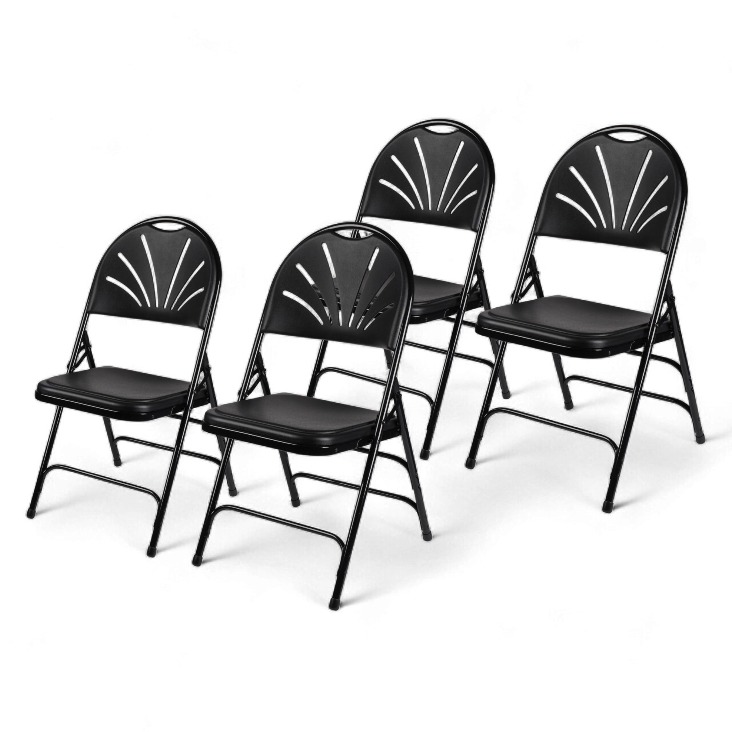 Front. JETRANSPORT - Oef1100 Series Heavy-duty Plastic Folding Chairs Commercial Fanback Event With Triple Brace And 500 Lb - Black Plastic With Black Frame.