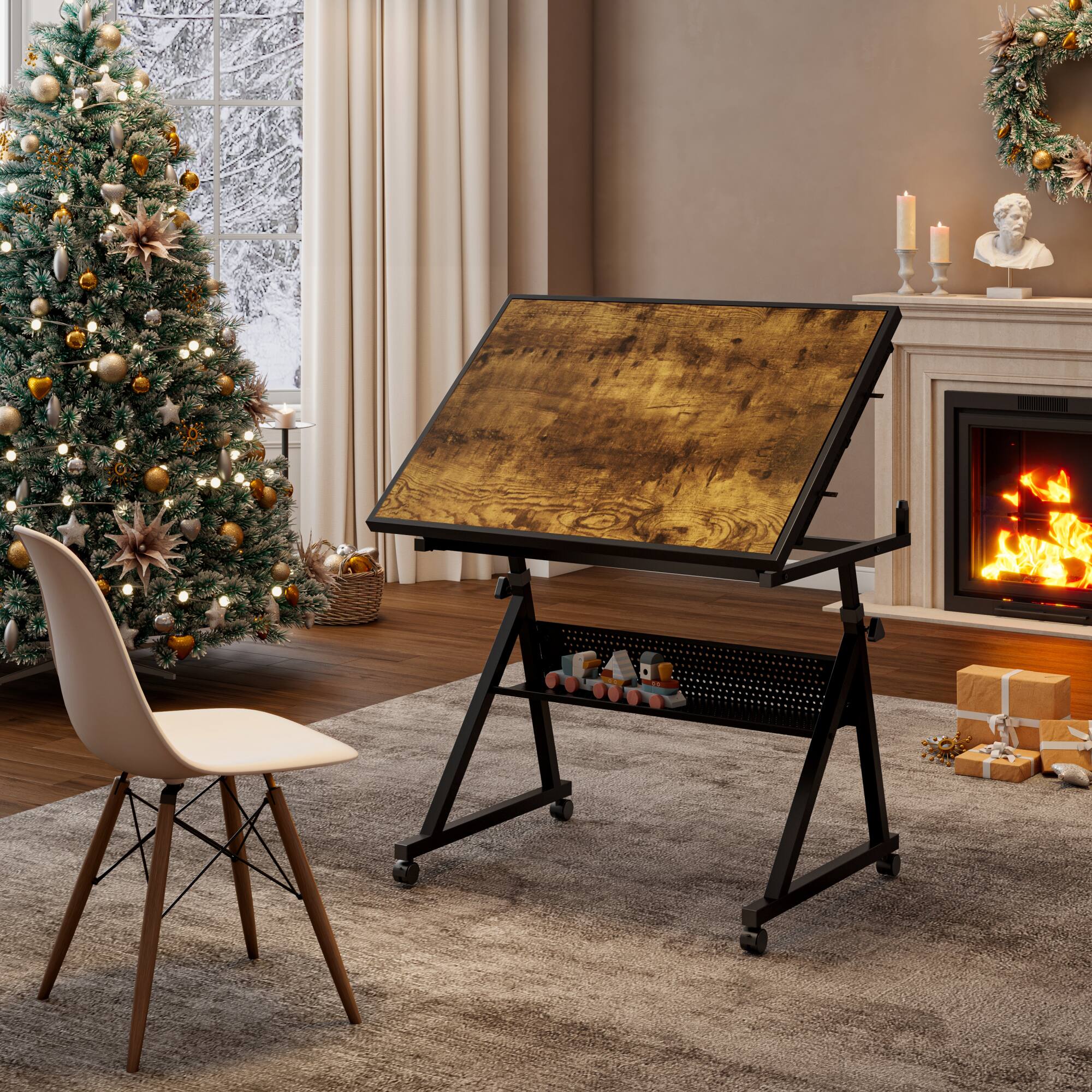 Alt View 1. GOODSILO - Adjustable Height Puzzle Table with Storage Trays and Rolling Wheels for Large 1500-Piece Jigsaw Projects - Black.