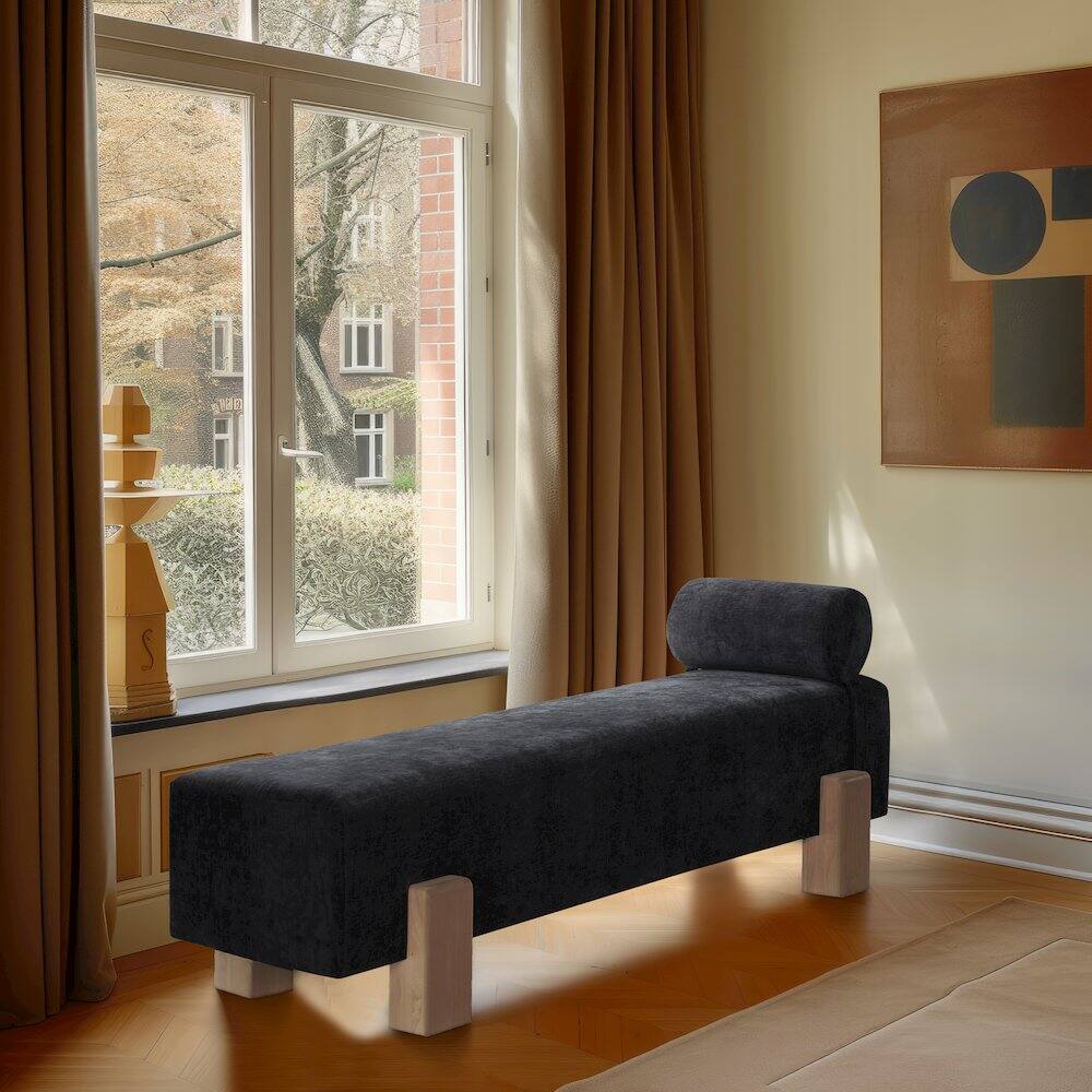 Alt View 1. Meridian Furniture - Edison Black Chenille Fabric Bench - Black.