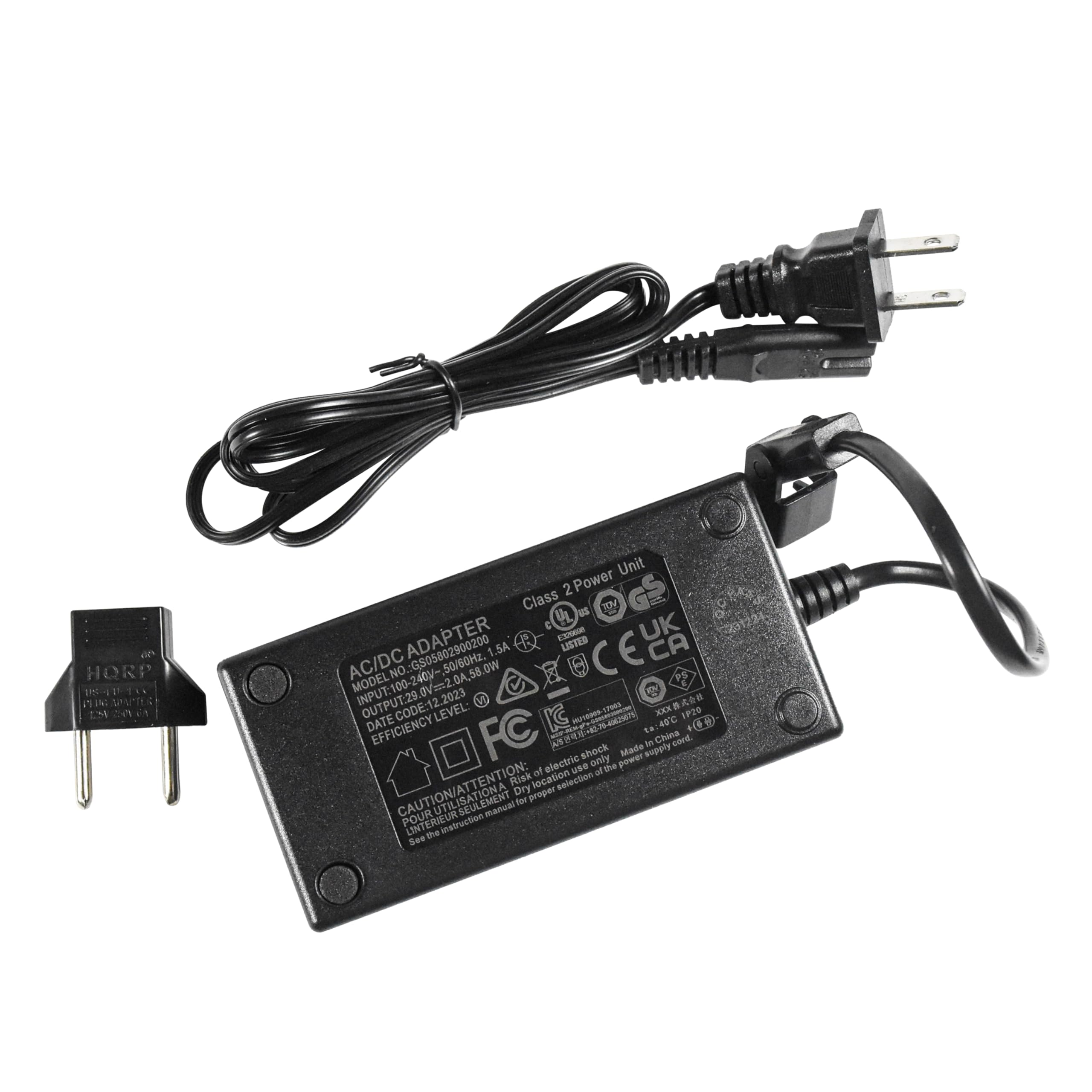 HORP 1- MgULe 1 Unit 2 Power Class - TOV UL ADAPTER R LARIR UISTER UK AC/DC MODEL PDELNO-G505602800200 NO 240- 50/Hz 0A,58 ow 1.5A CELA OUTPUT:29 OUTPUT:29.0V=m2.0A_58 CODE:12.2023 CODE: 2.2023 LEVEL: 3 KC HUSCS 8 a 1P20 DATE EFFICIENCY Ae -o E 40C - FC electric A shock only Pmer Made nnoplyc i China cord of ue af the A Risk lecasion selection CAUTION/ATTENTION IATIONA SEUL EMENT manual Dry for progeer UNITERIEUR he instruction See