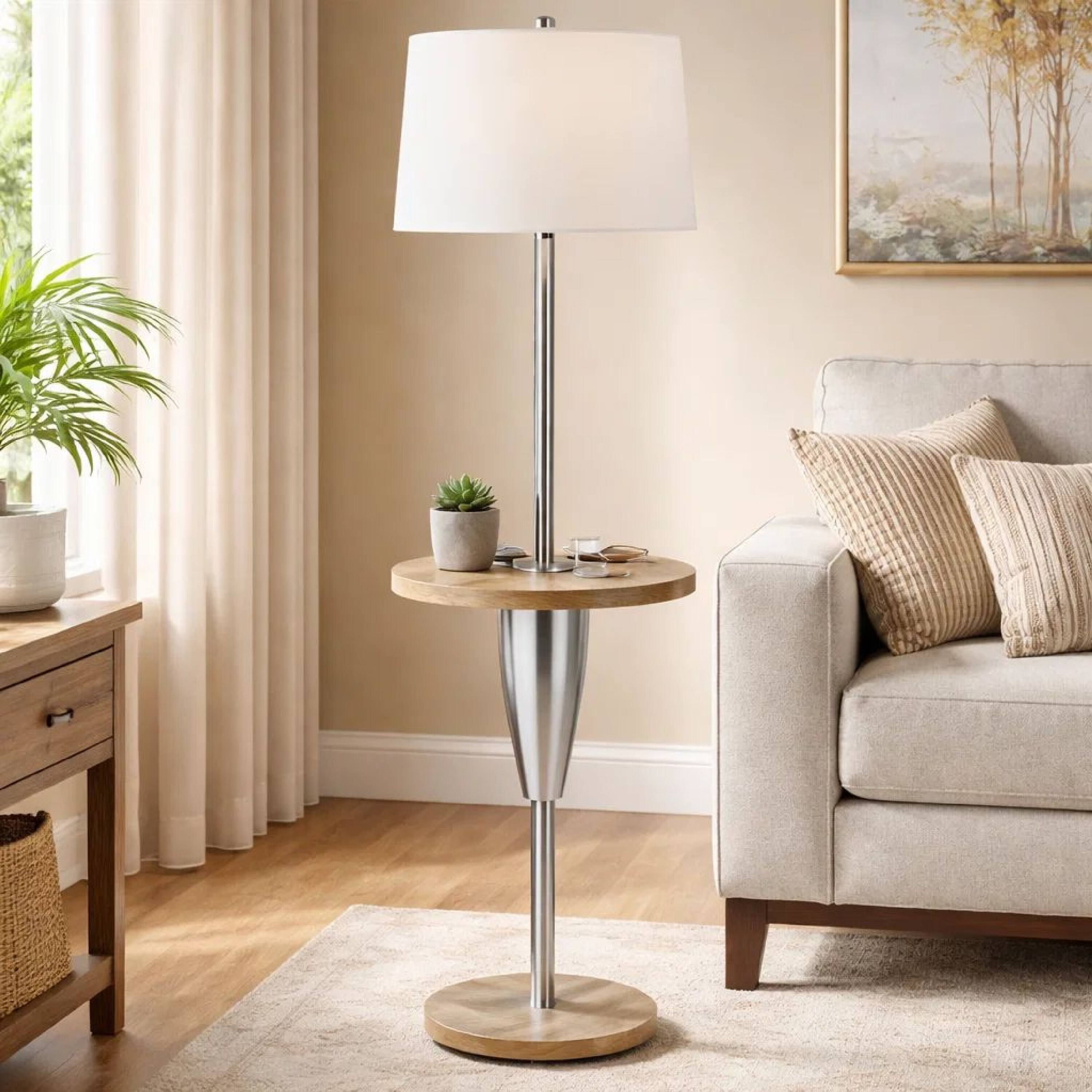 Alt View 3. Manhattan Lane - Charlie 61 Inch Modern Floor Lamp, Wood Table, 1 USB.