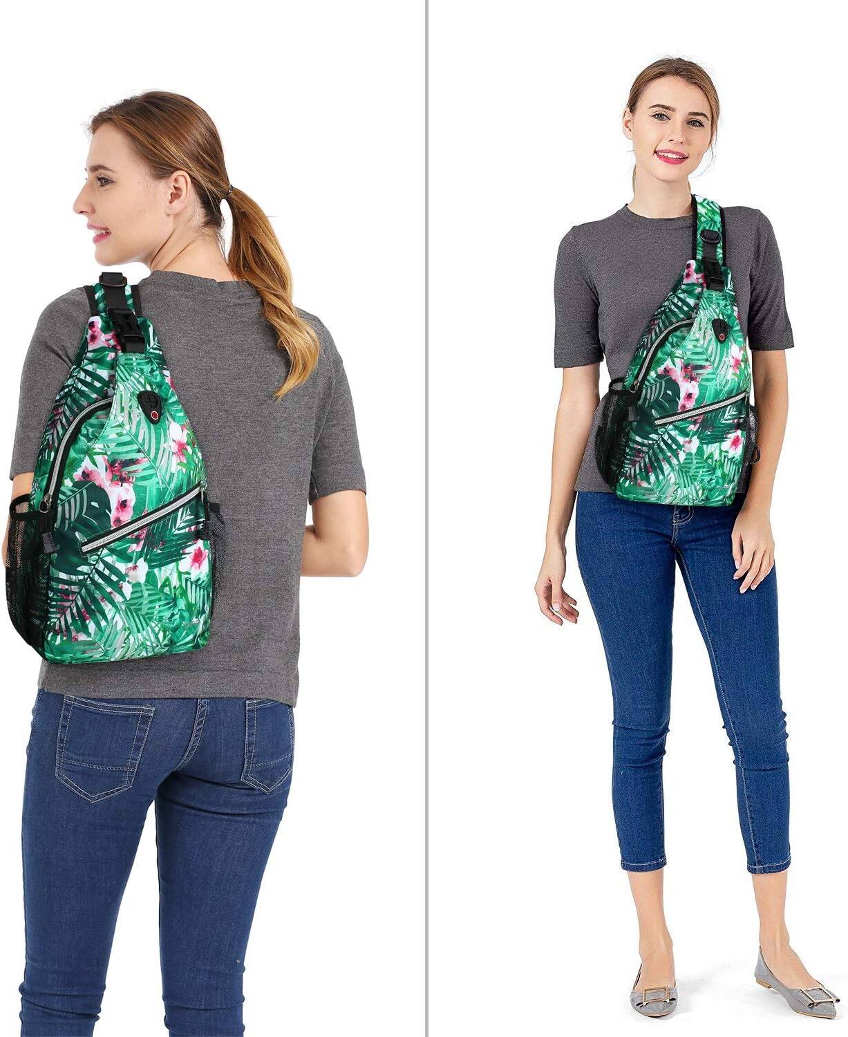 Alt View 2. mosiso - Sling Backpack Multipurpose Crossbody Shoulder Bag Travel Hiking Daypack - Palm Leaf Flower.