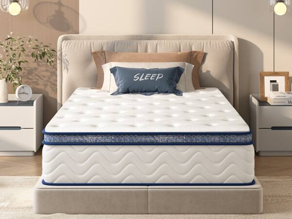 Alt View 1. GOODSILO - 12 Inch Full Hybrid Mattress with Pocketed Innerspring System, Medium Firm Support - White.