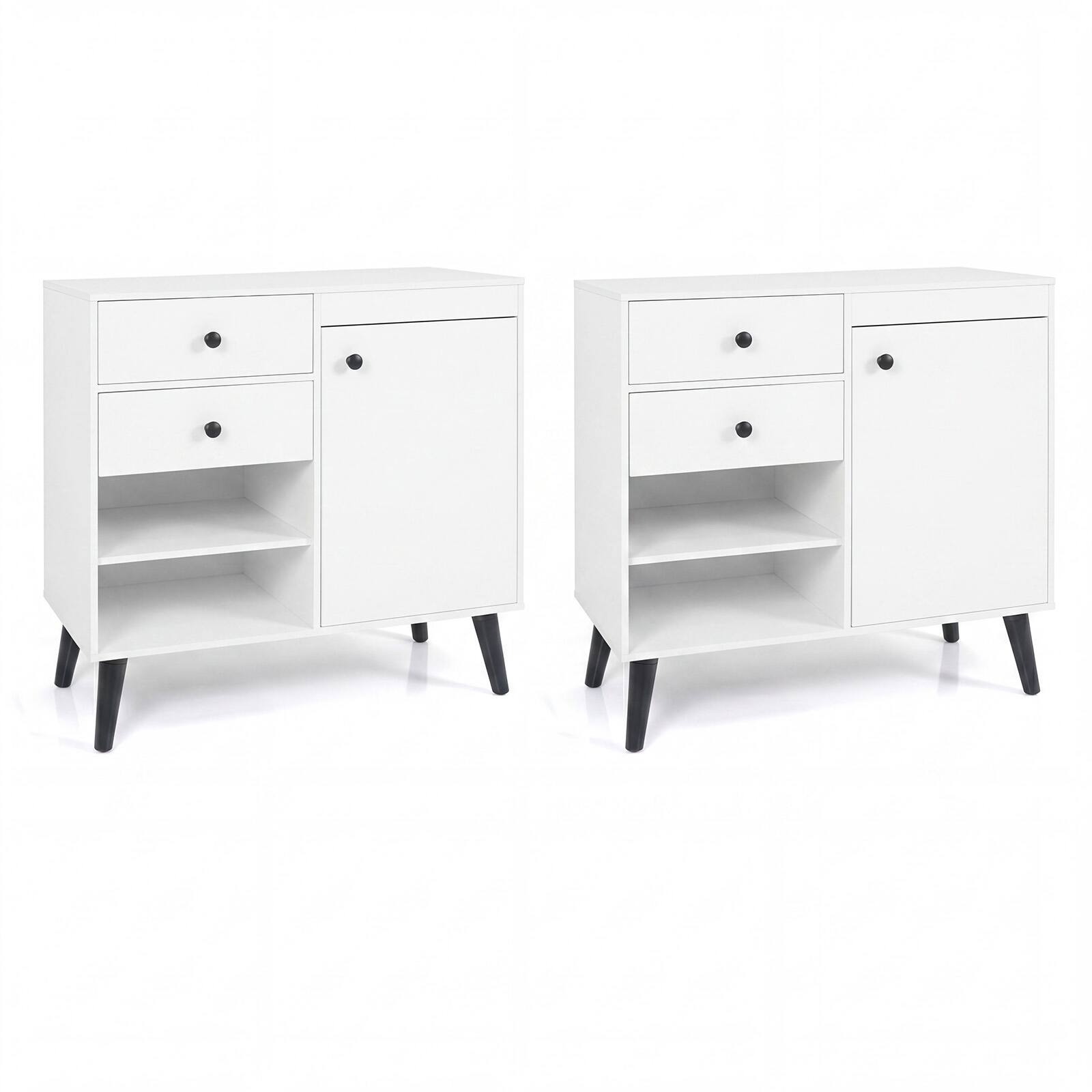 Alt View 9. Costway - Costway 2PCS Buffet Cabinet with Storage, 31" Sideboard Credenza with Door, Open Compartments - White.