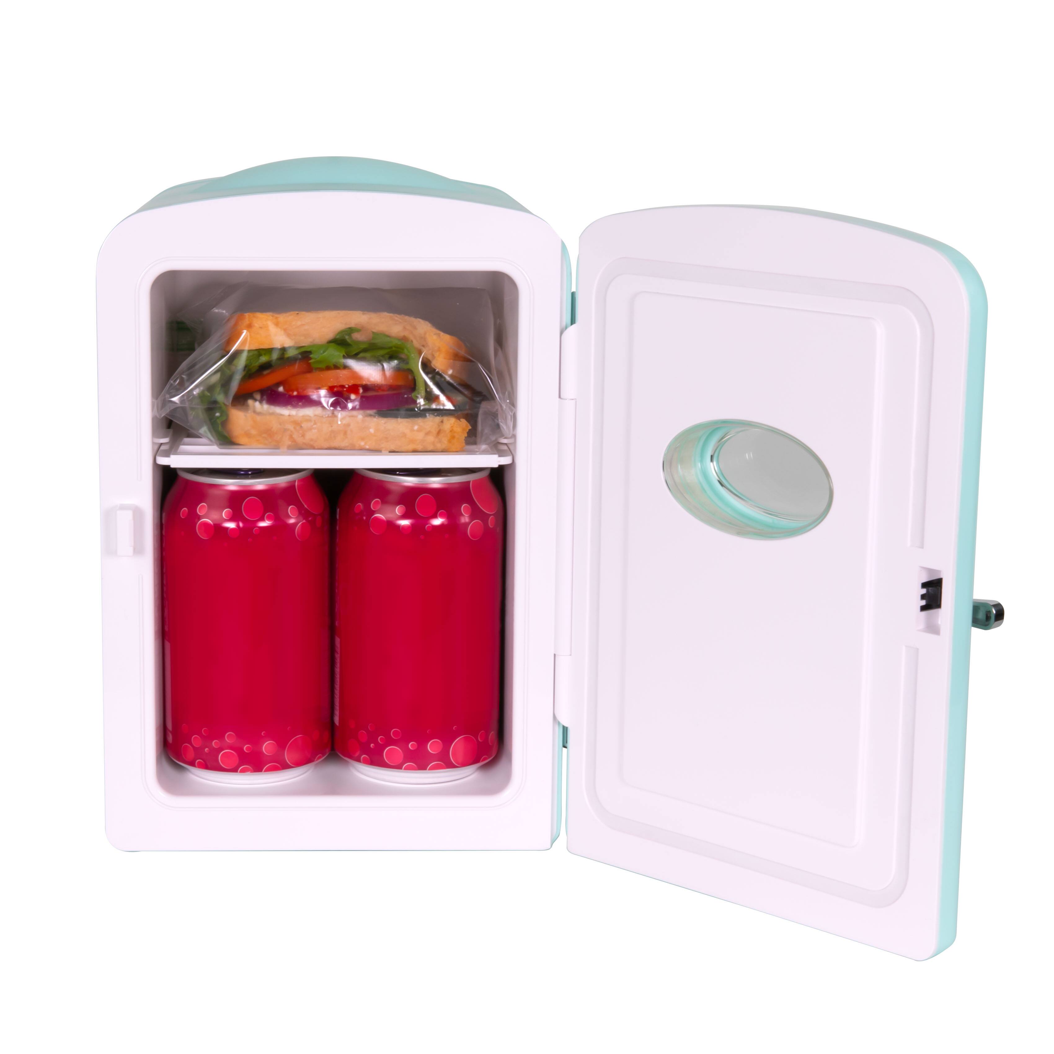Back. Nostalgia - Retro 6-Can Display Fridge & Heater - Aqua.