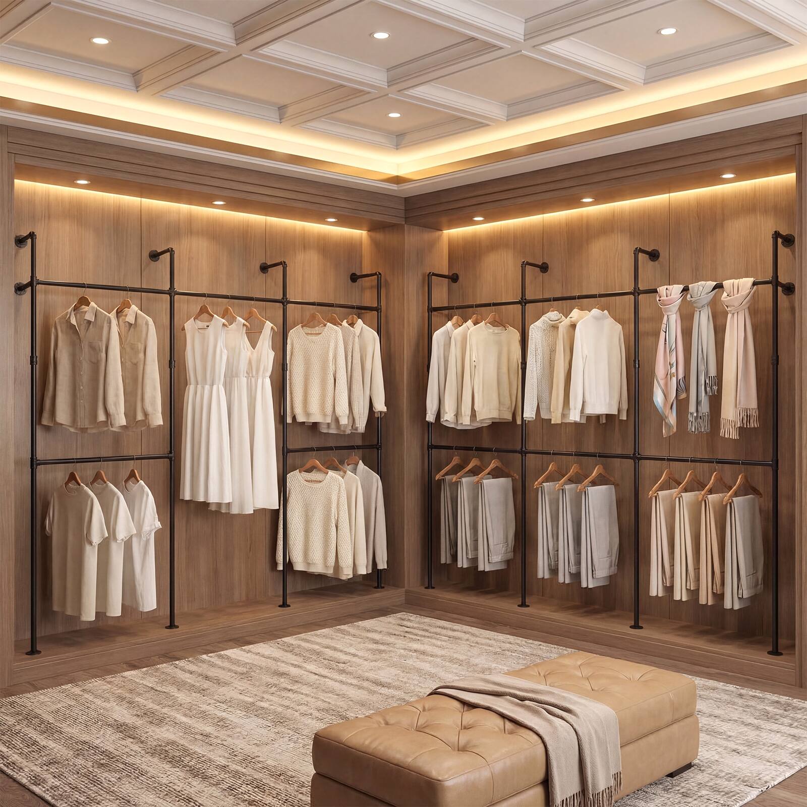 Alt View 4. Gymax - Gymax Industrial Pipe Clothing Rack Wall Mounted Heavy-Duty Metal Garment Organizer - Black.