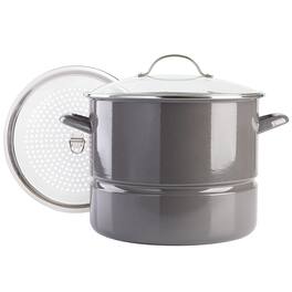 Kenmore - 16 Quart Enamel On Steel Stock Pot With Steamer and Lid in Graphite Grey - Gray