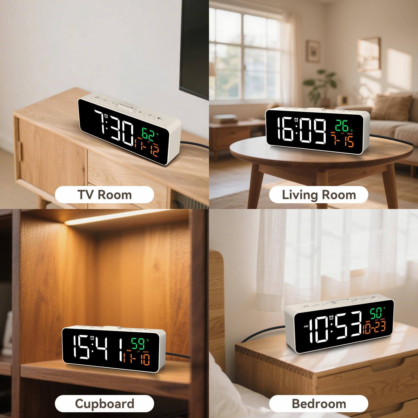 - TV Room: 7:30, 62°F, 11-12
- Living Room: 16:09, 26°C, 7-15
- Cupboard: 15:41, 59°F, 11-10
- Bedroom: 10:53, 50°F, 10-23