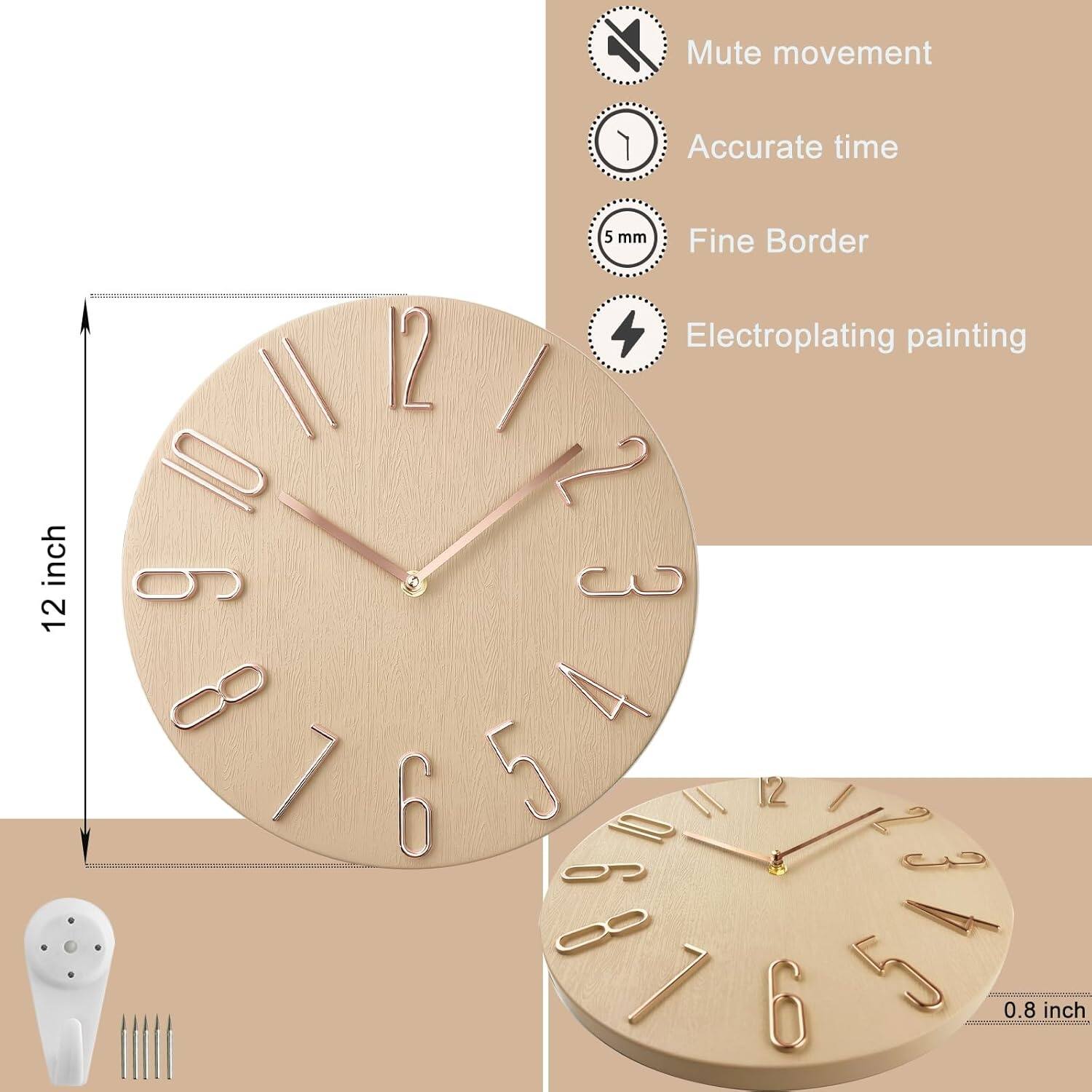 Mute movement  
Accurate time  
Fine Border  
Electroplating painting  

12 inch  
0.8 inch