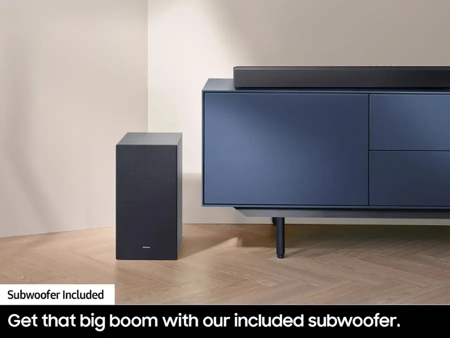 Subwoofer Included Get that big boom with our included subwoofer.