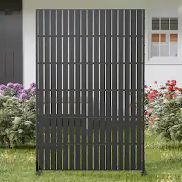 PexFix - 72 in. x 47 in. Slat Pattern Metal Outdoor Privacy Screen & Panels, Freestanding Garden Divider Fence - Black