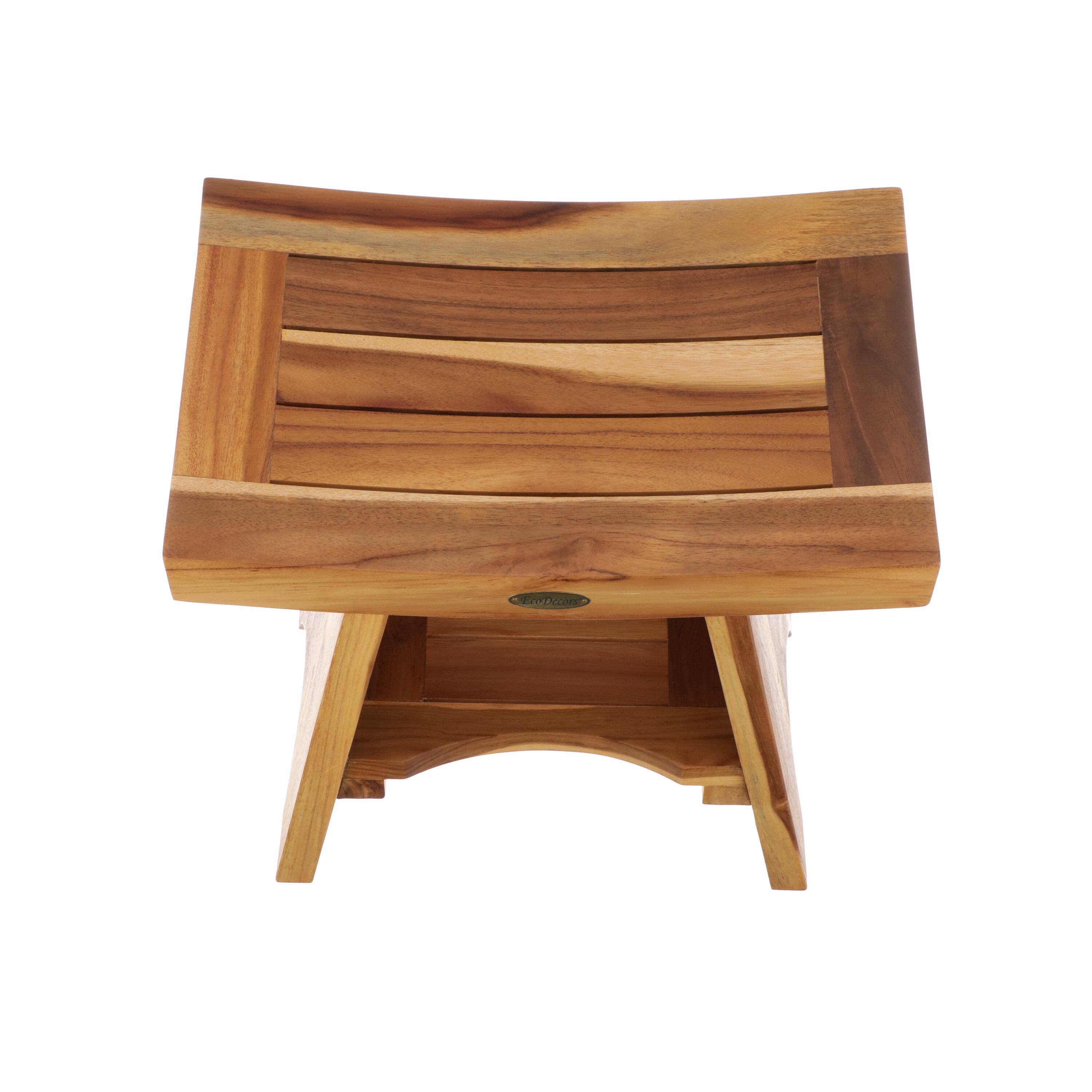 Back. EcoDecors - EcoDecors Serenity 18" Teak Wood Shower Bench with Shelf in EarthyTeak Finish - EarthyTeak.