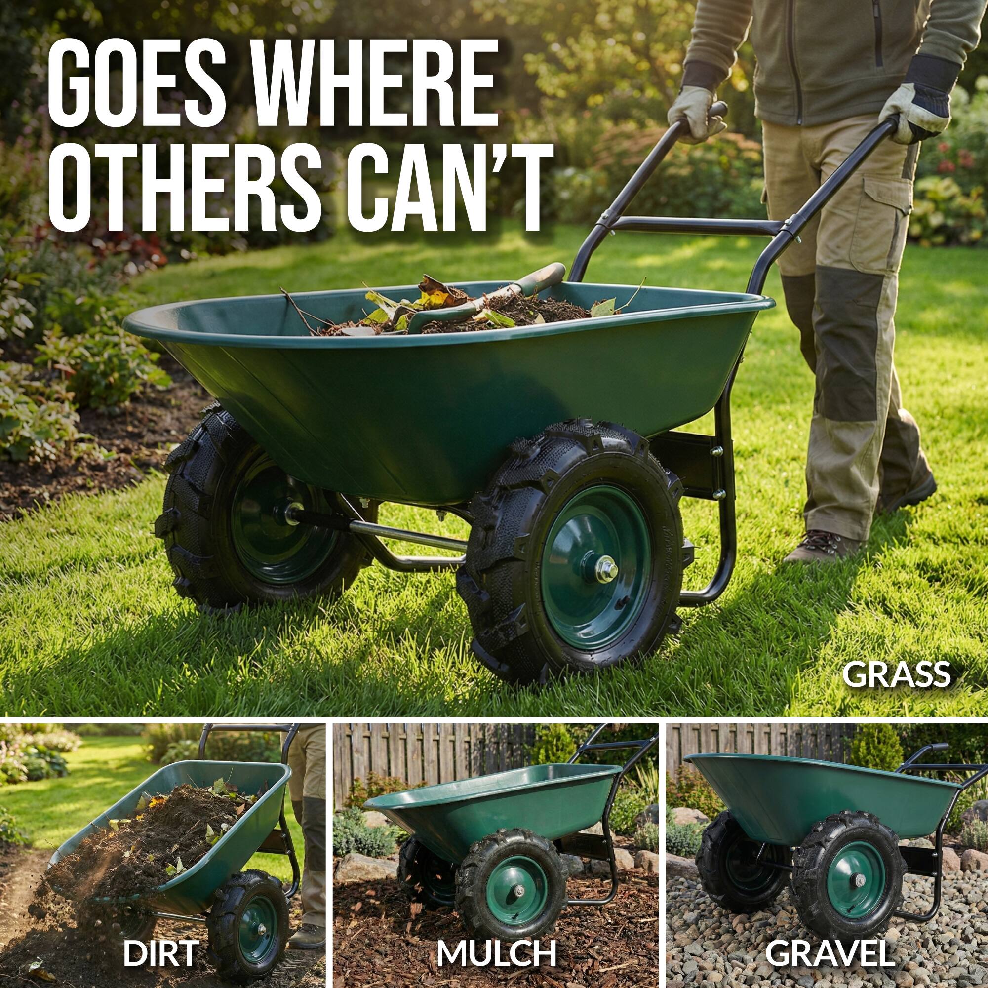 GOES WHERE OTHERS CAN'T

GRASS

DIRT

MULCH

GRAVEL