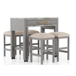 Manhattan Lane - Helly 5pc Counter Height Table and 4 Stool Set, Gray Faux Marble Top - White, Gray, Beige, Bronze