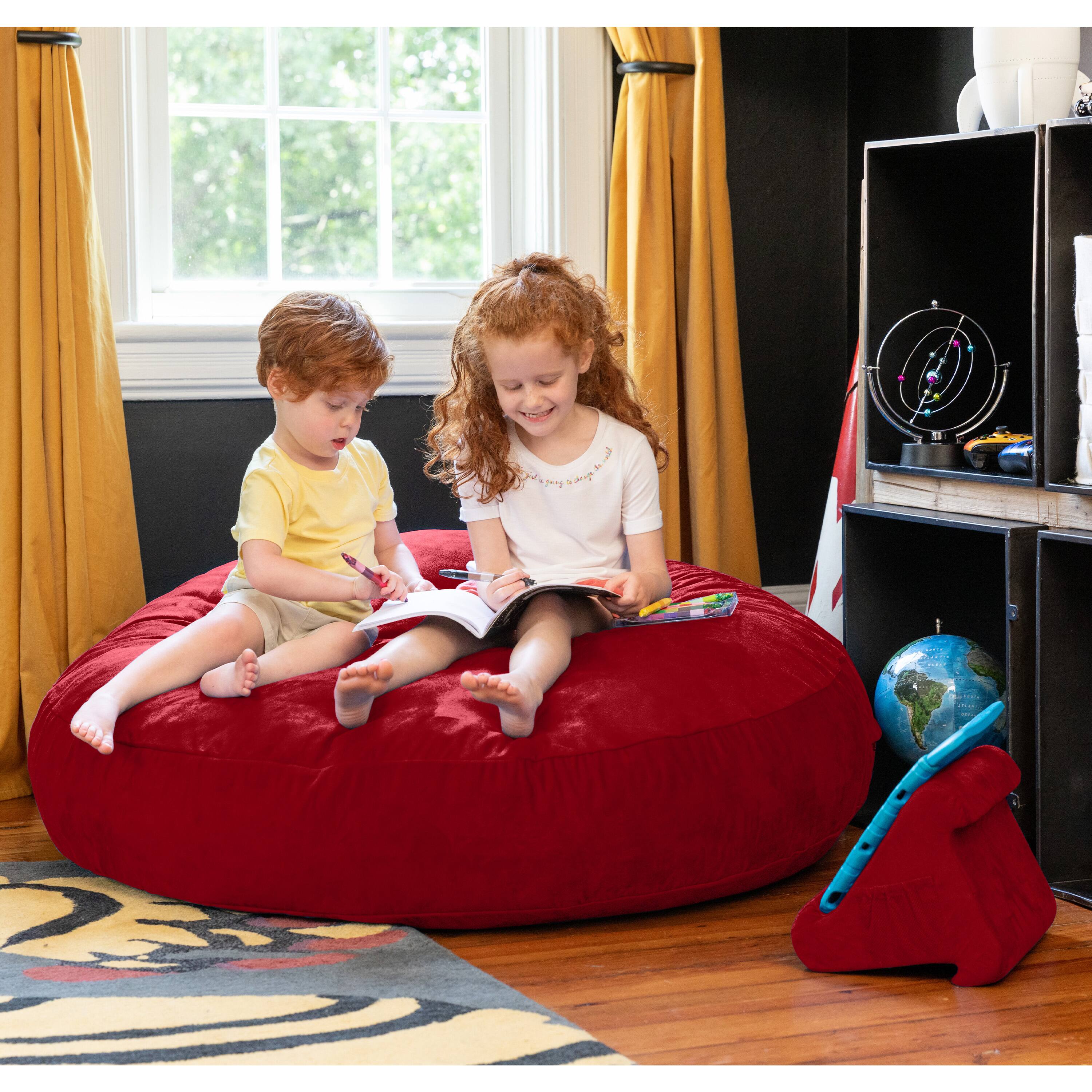 Left. Jaxx - Jaxx Cocoon 4 Foot Bean Bag Chair and Crash Pad, Cherry - Red.