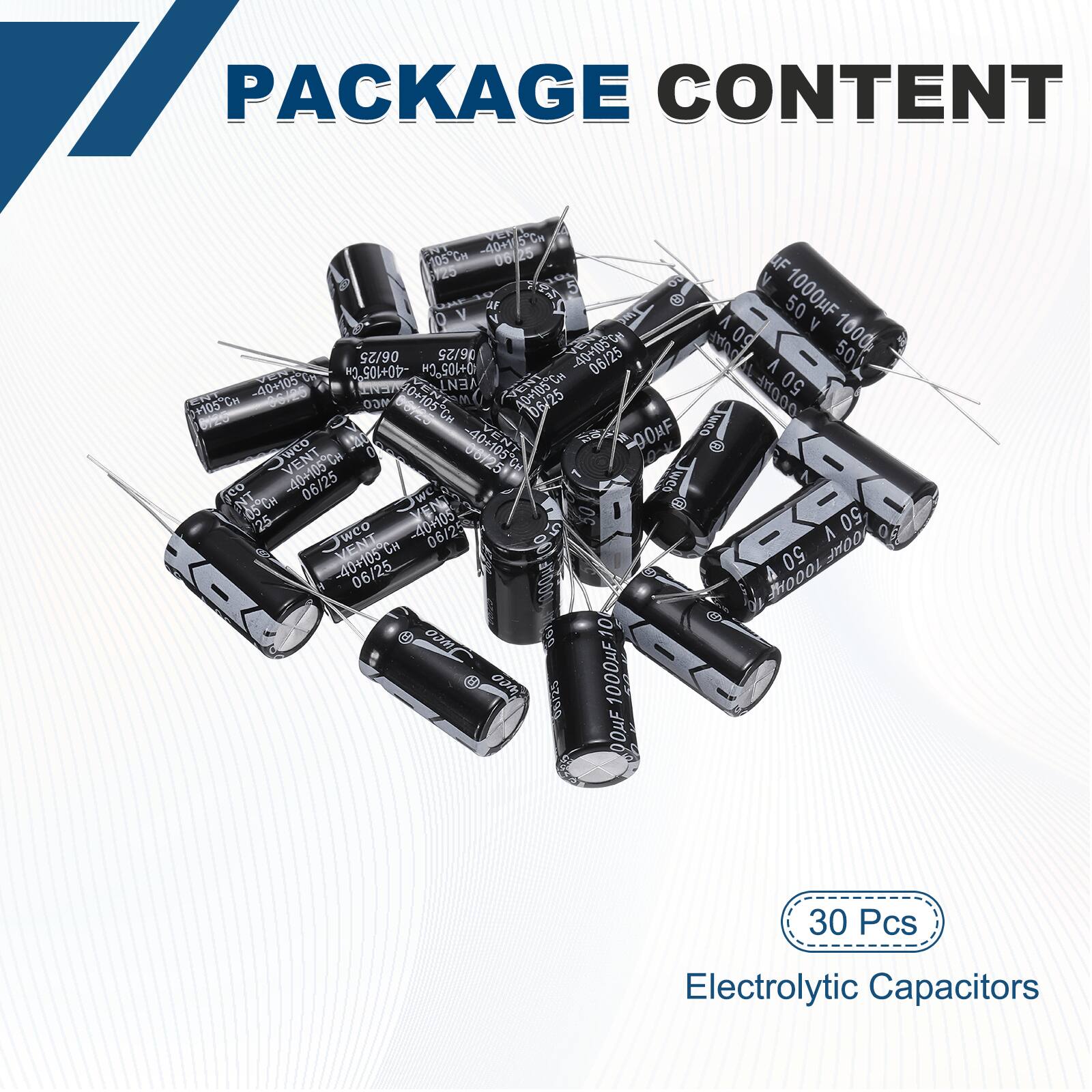 PACKAGE CONTENT

30 Pcs Electrolytic Capacitors
