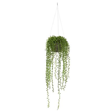 Front. BreeBe - 21” String of Pearl Artificial Plant Hanging Basket - Green.