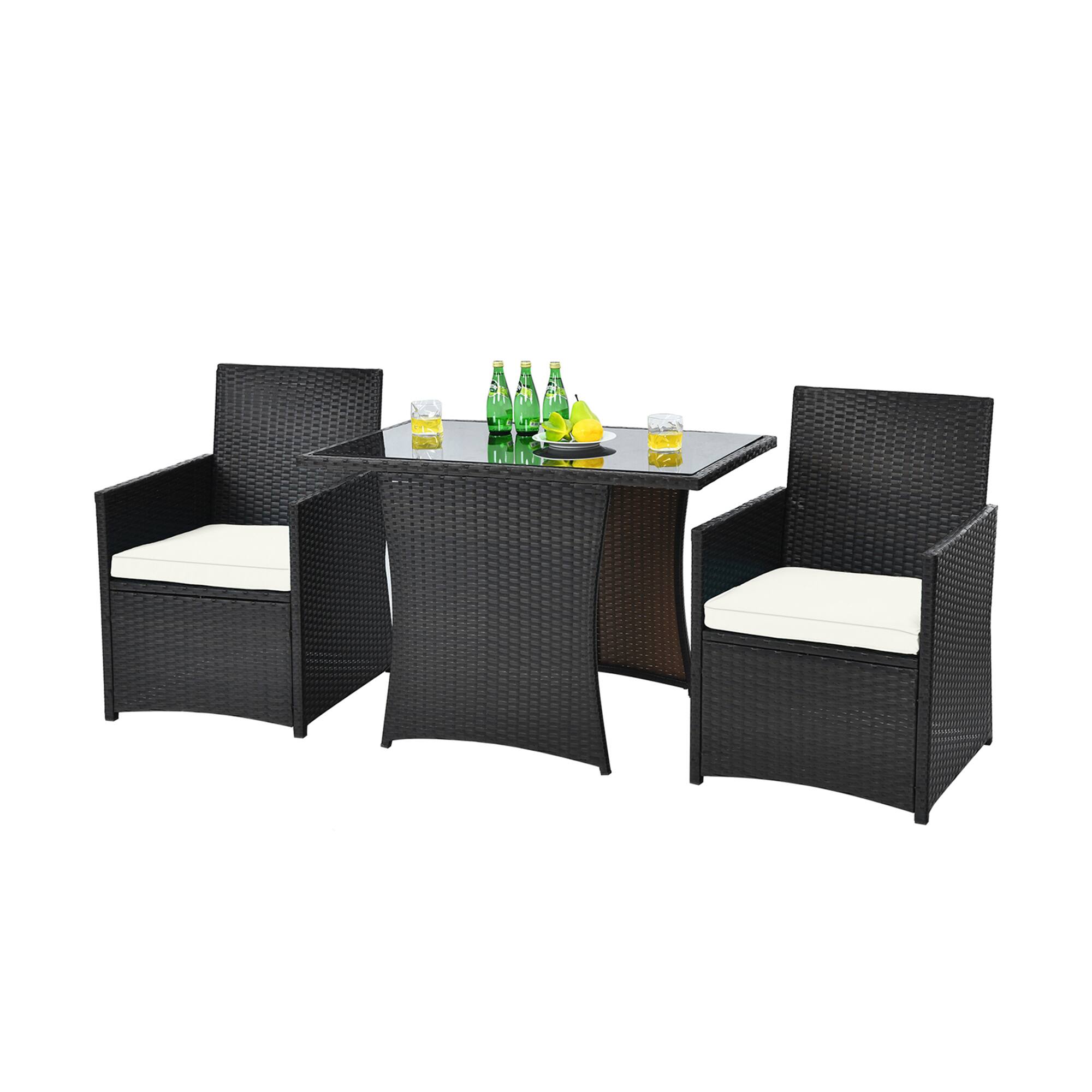 Alt View 9. Gymax - Gymax 3PCS Patio Wicker Bistro Set PE Rattan Dining Table Set w/ White Cushions - White.