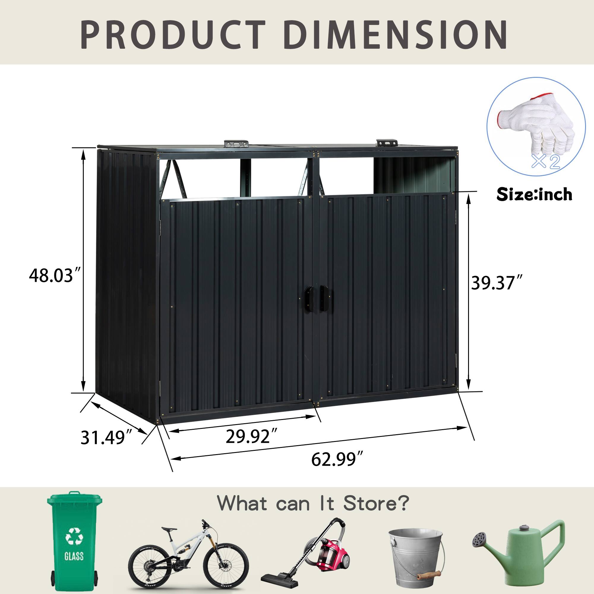 PRODUCT DIMENSION  
Size: inch  
48.03" 39.37" 31.49" 29.92" 62.99"  

What can It Store?  
GLASS