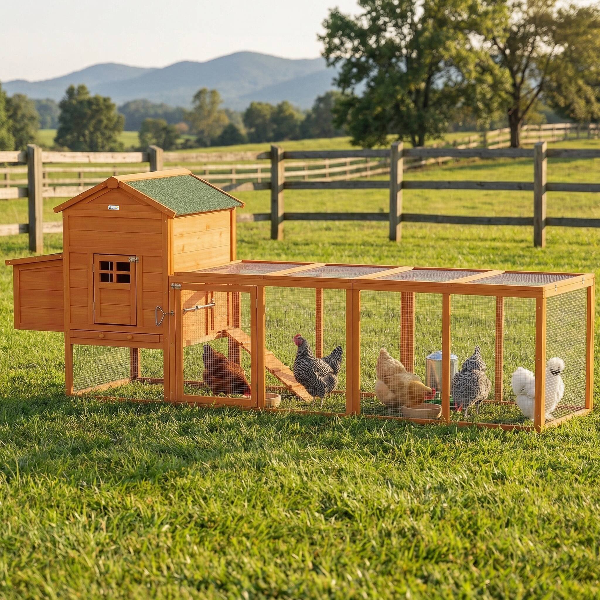 Alt View 1. Pawhut - Large Run Included Chicken Coop with Removable Tray.