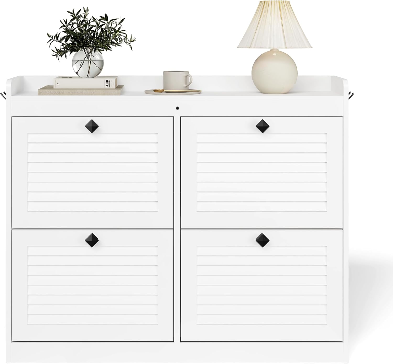 Alt View 3. Homhougo - Large Shoe Storage Cabinet with 4 Flip Drawers – Narrow Freestanding Shoe Rack with Wooden Legs, Hidden Shoe Organizer - White.