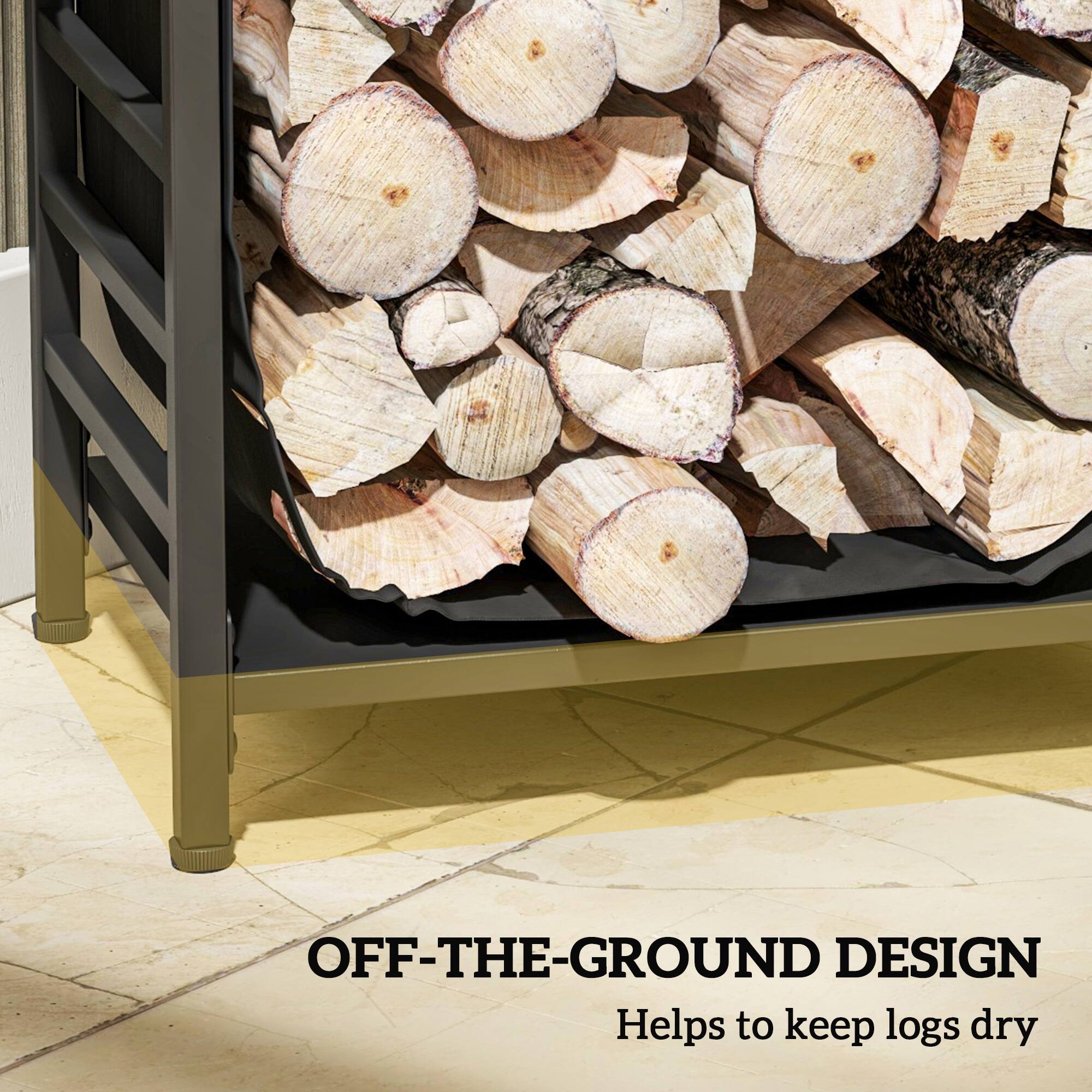 OFF-THE-GROUND DESIGN helps to keep logs dry.
