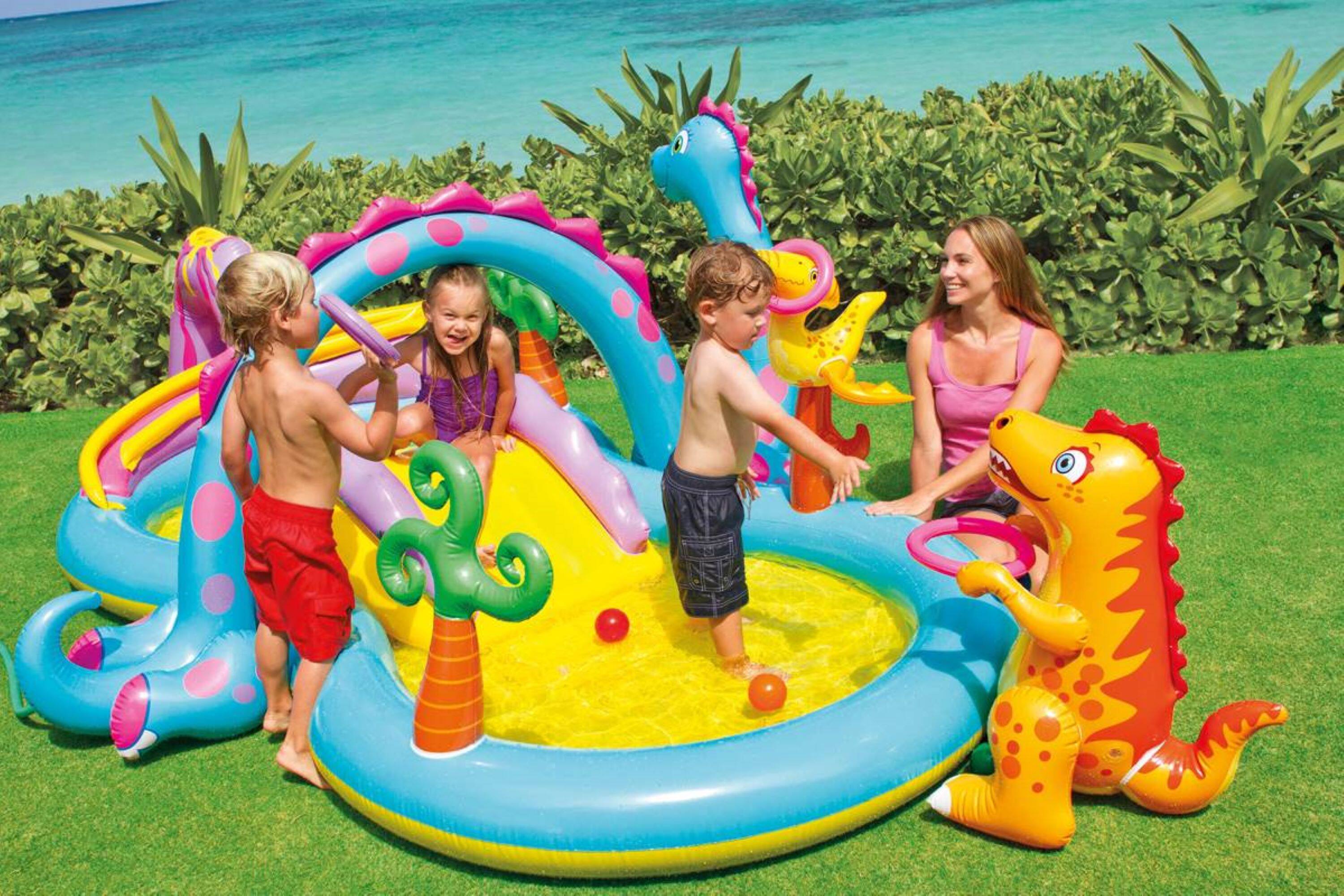 Left. Intex - 11ft x 7.5ft x 44in Dinoland Kids’ Inflatable Pool - Multi.