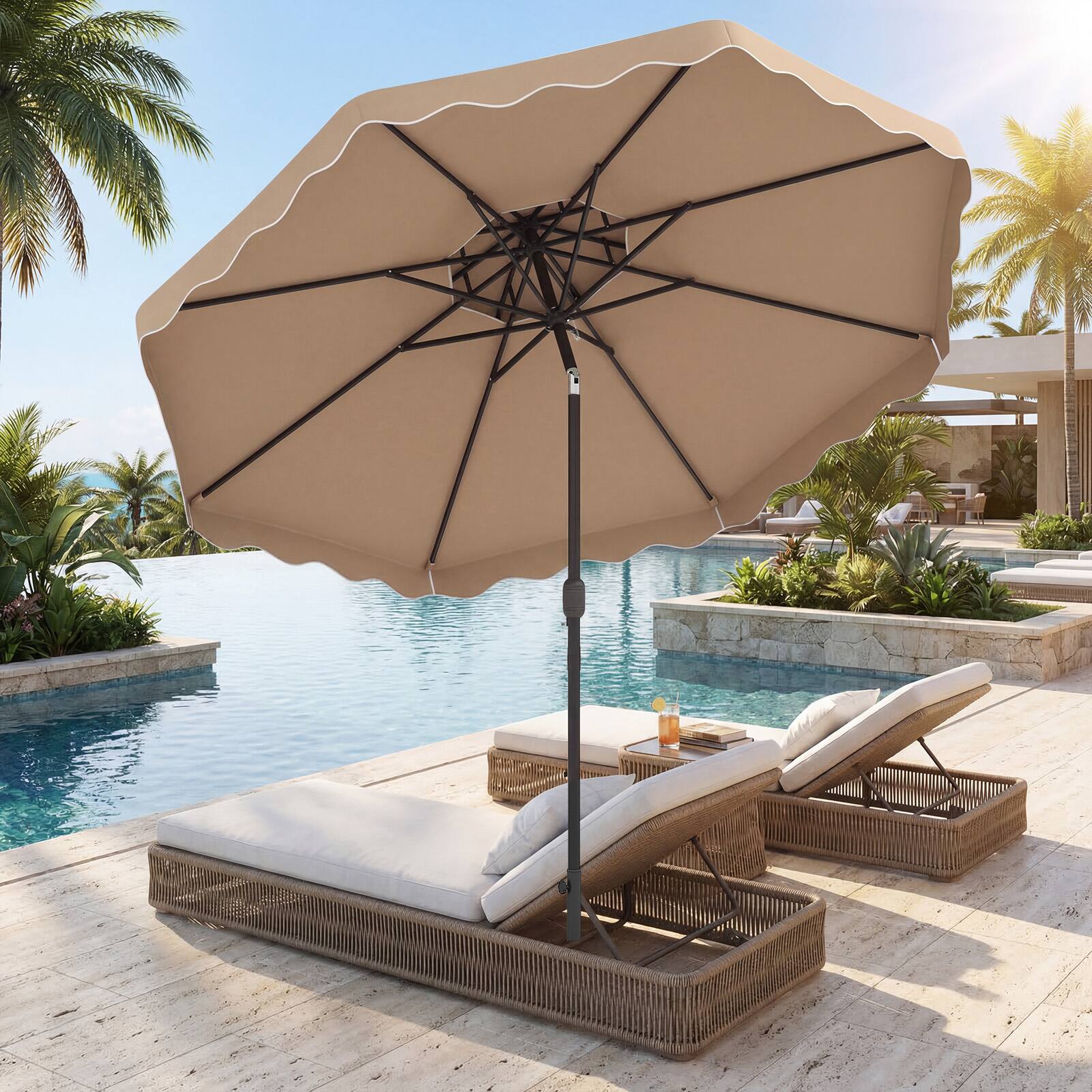 Alt View 1. Gymax - Gymax 9 FT Patio Umbrella w/Push Button Tilt & Crank 2-Tier Vented Top 8 Metal Ribs Brown - Brown.