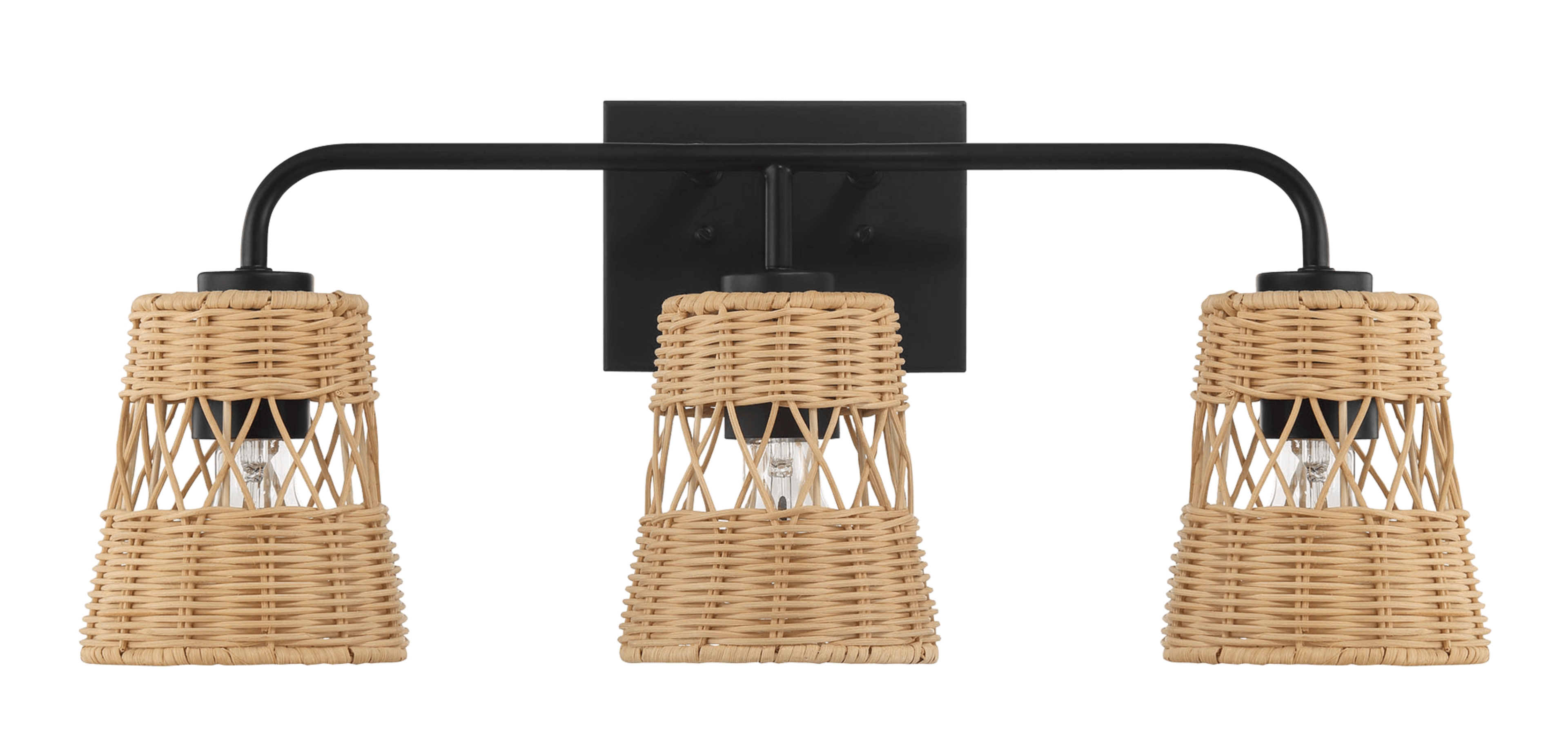 Front. APRILSOUL - Moonlit Three Lights Wall Sconce With Rattan Shade Bathroom Lighting Fixtures Over Mirror.
