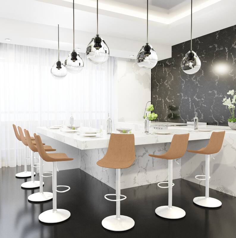 Alt View 1. LeisureMod - Tilbury Bar Stool with White Base, Modern Adjustable Swivel Counter Height Stool with Footrest Set of 2 - Light Brown.