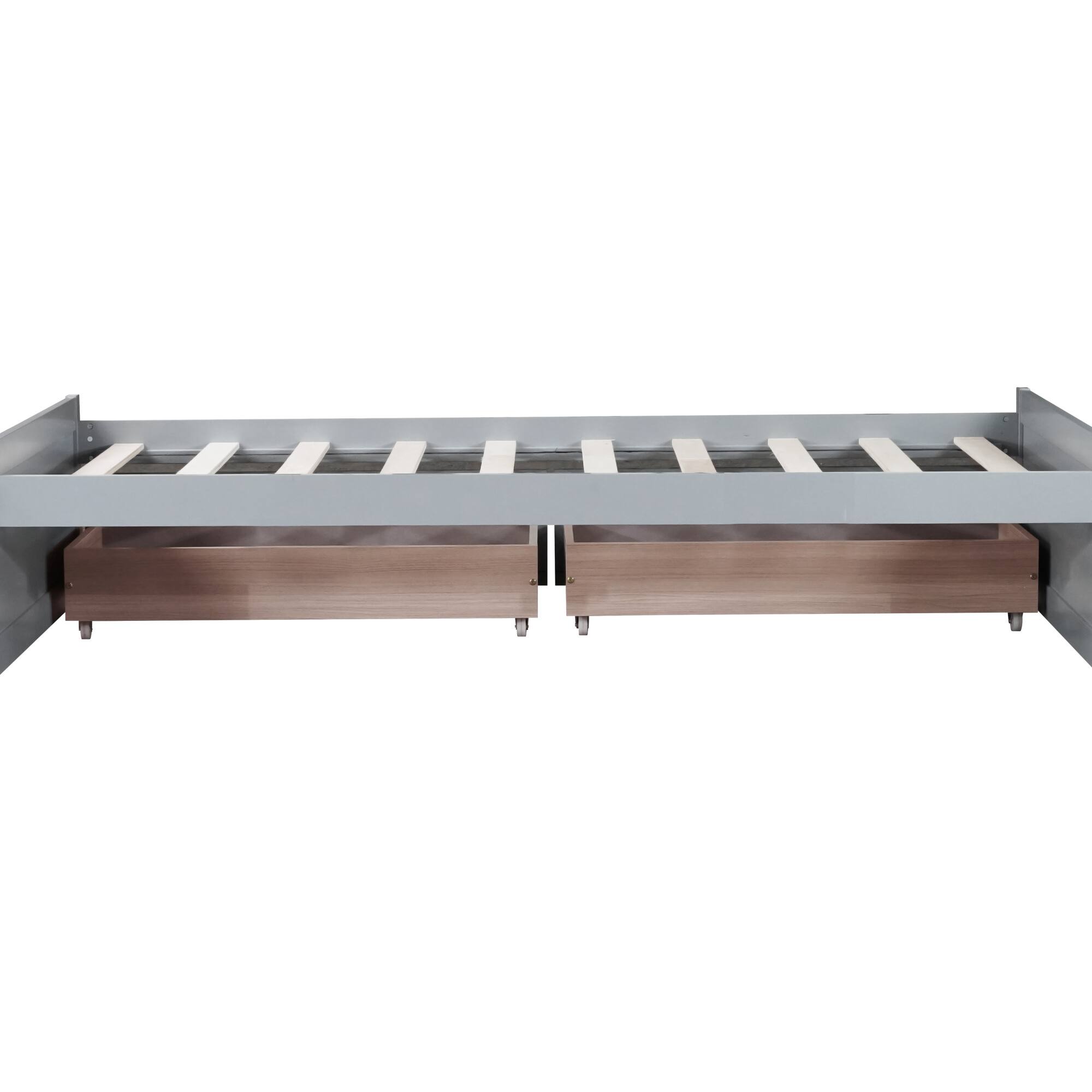Alt View 4. GOODSILO - Twin Size Platform Bed with Two Underbed Storage Drawers for Space-Saving Bedroom Organization - Grey.