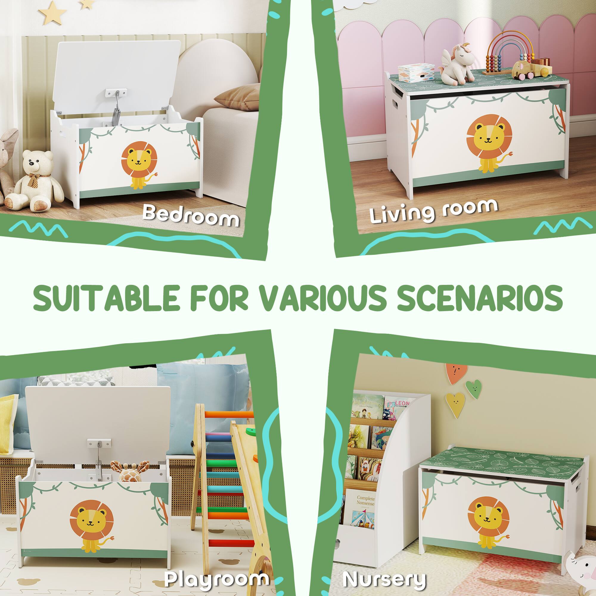 Bedroom  
Living room  
Playroom  
Nursery  

SUITABLE FOR VARIOUS SCENARIOS