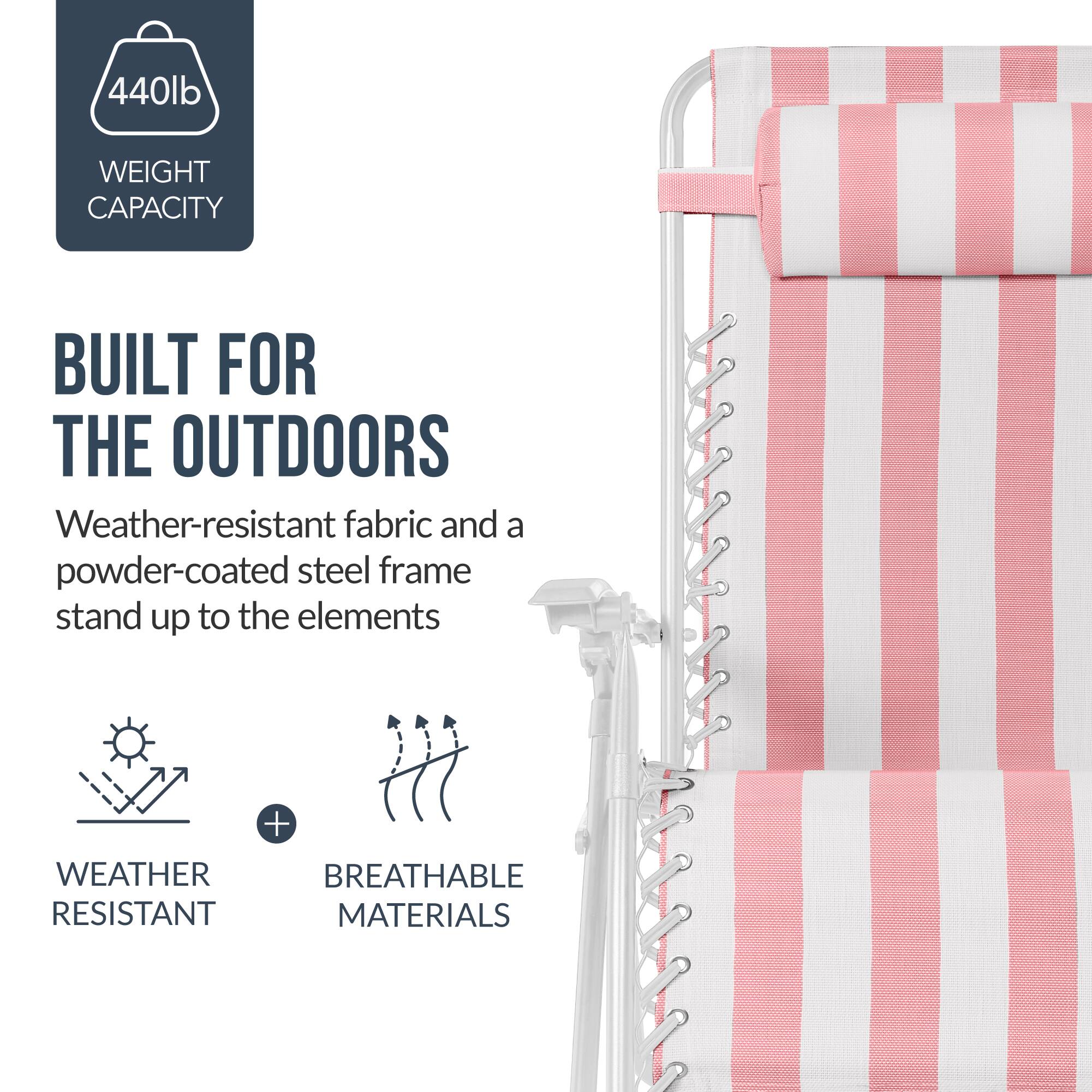 440lb WEIGHT CAPACITY  
BUILT FOR THE OUTDOORS  
Weather-resistant fabric and a powder-coated steel frame stand up to the elements  
WEATHER RESISTANT + BREATHABLE MATERIALS