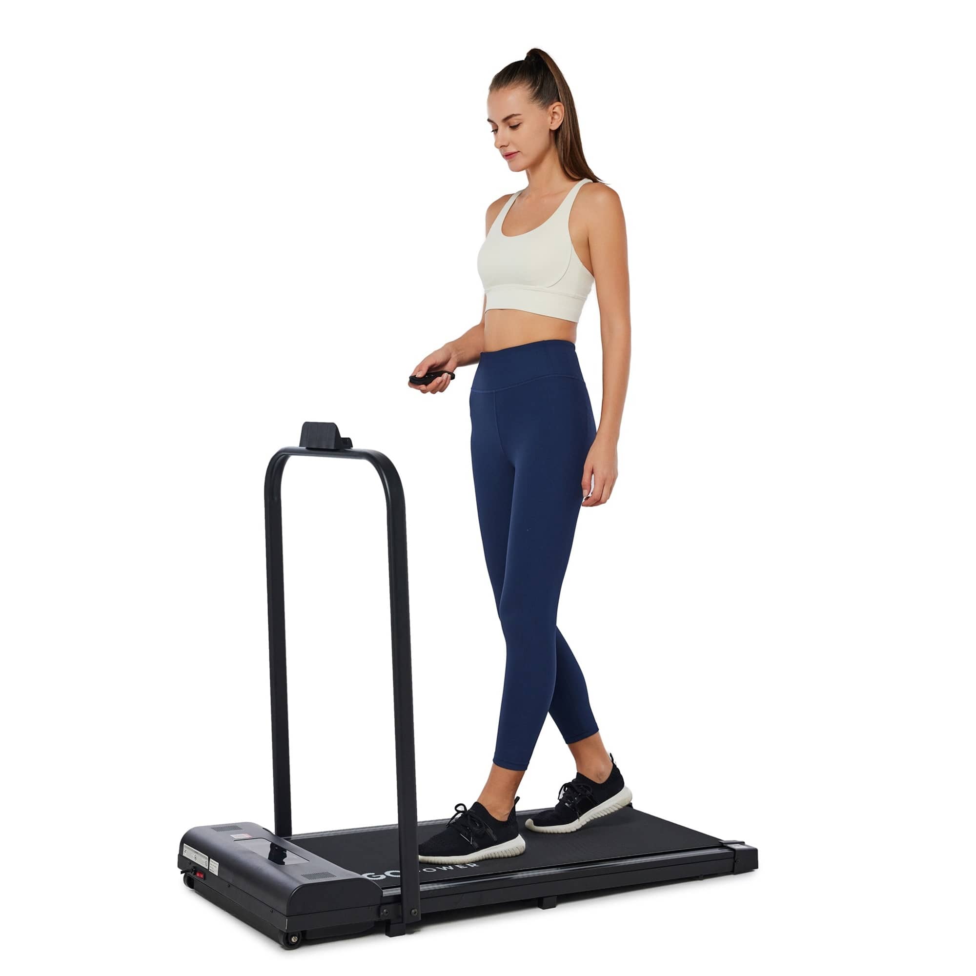 Front. GoPowerBike - GoPowerBike GoFit Walking Pad Treadmill | with Remote Control | 6 Mile Max Speed 2-in-1 - Black.