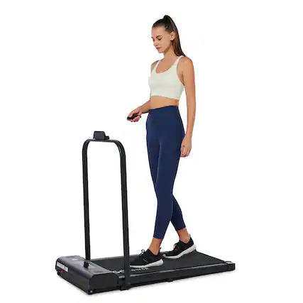 Front. GoPowerBike - GoPowerBike GoFit Walking Pad Treadmill | with Remote Control | 6 Mile Max Speed 2-in-1 - Black.